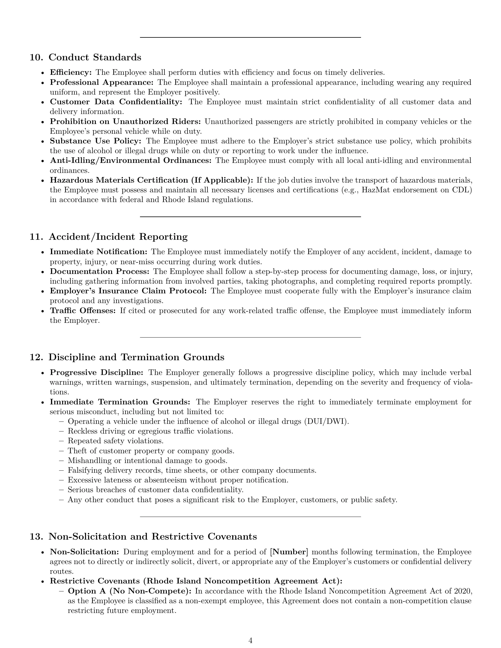 Preview page 4 of Pro Rhode Island delivery driver employment contract template