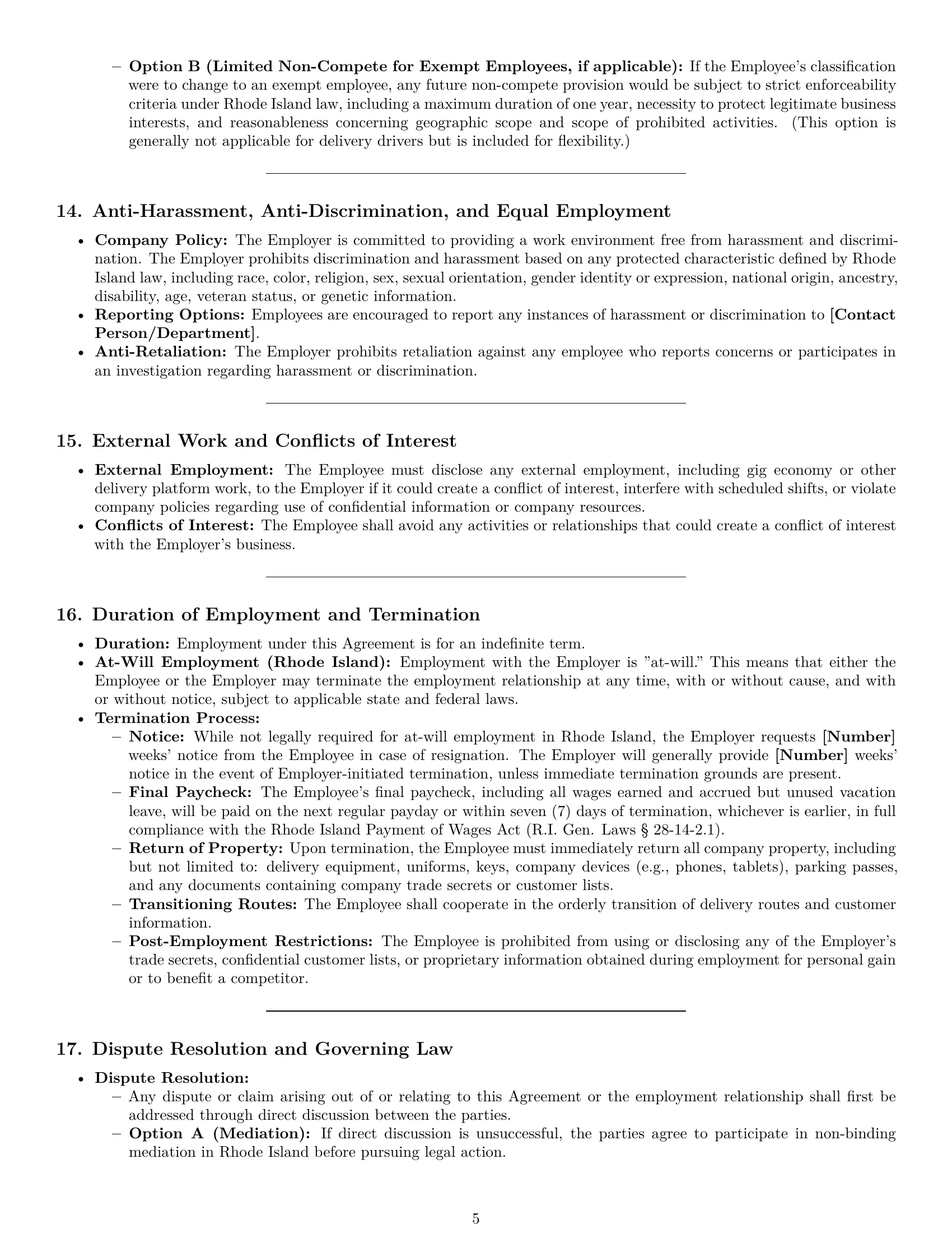 Preview page 5 of Pro Rhode Island delivery driver employment contract template