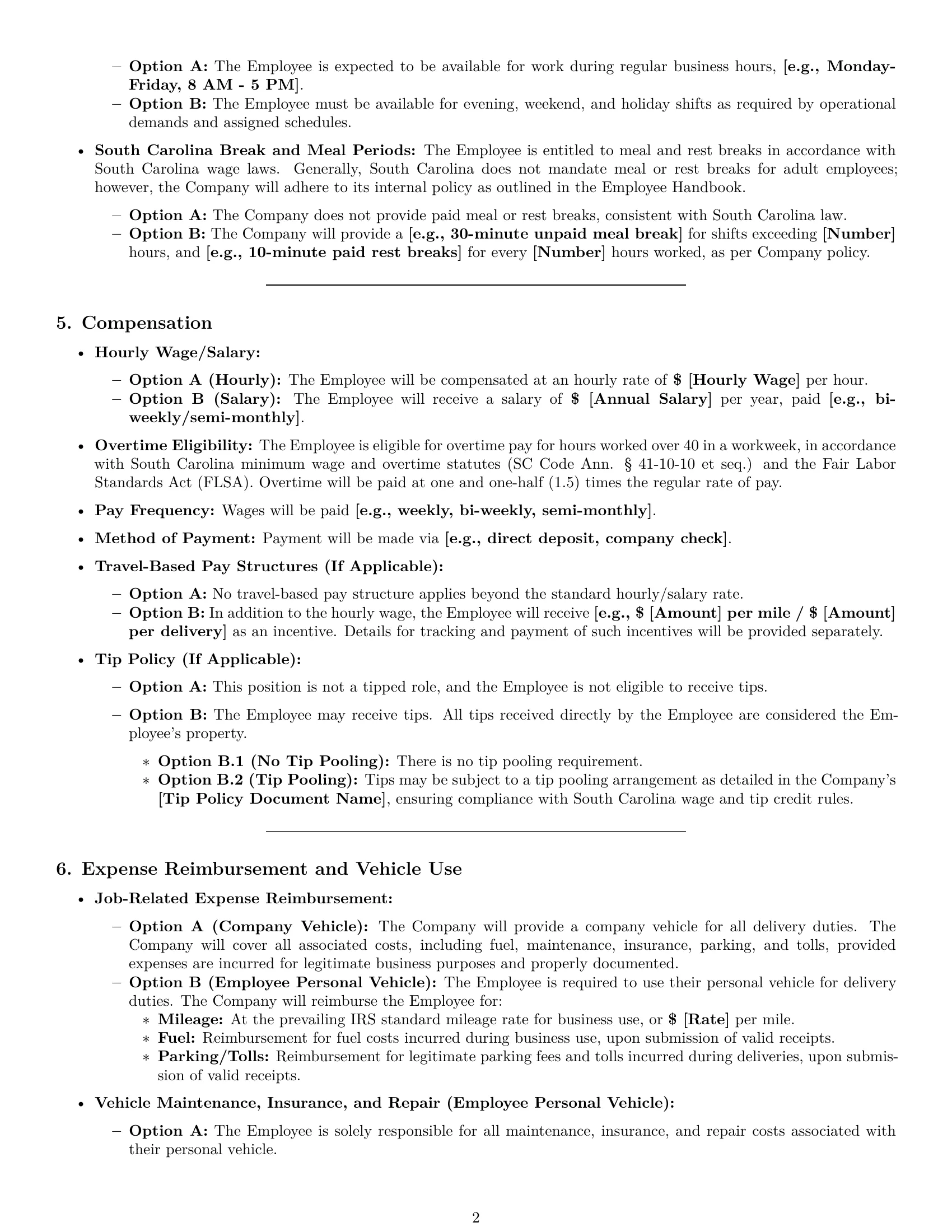 Preview page 2 of Pro South Carolina delivery driver employment contract template