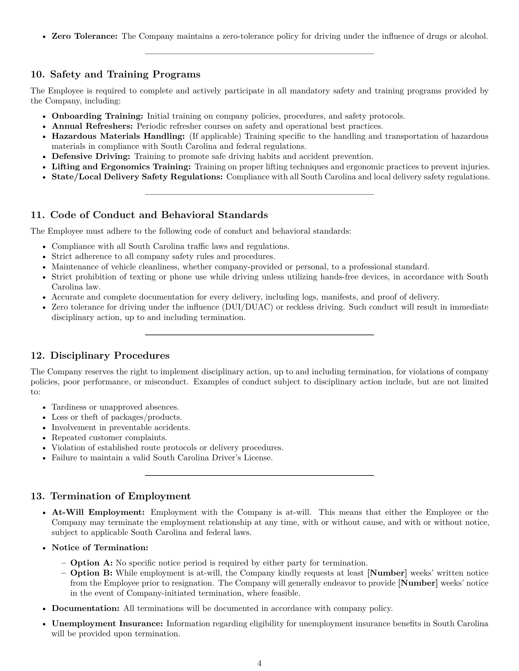Preview page 4 of Pro South Carolina delivery driver employment contract template