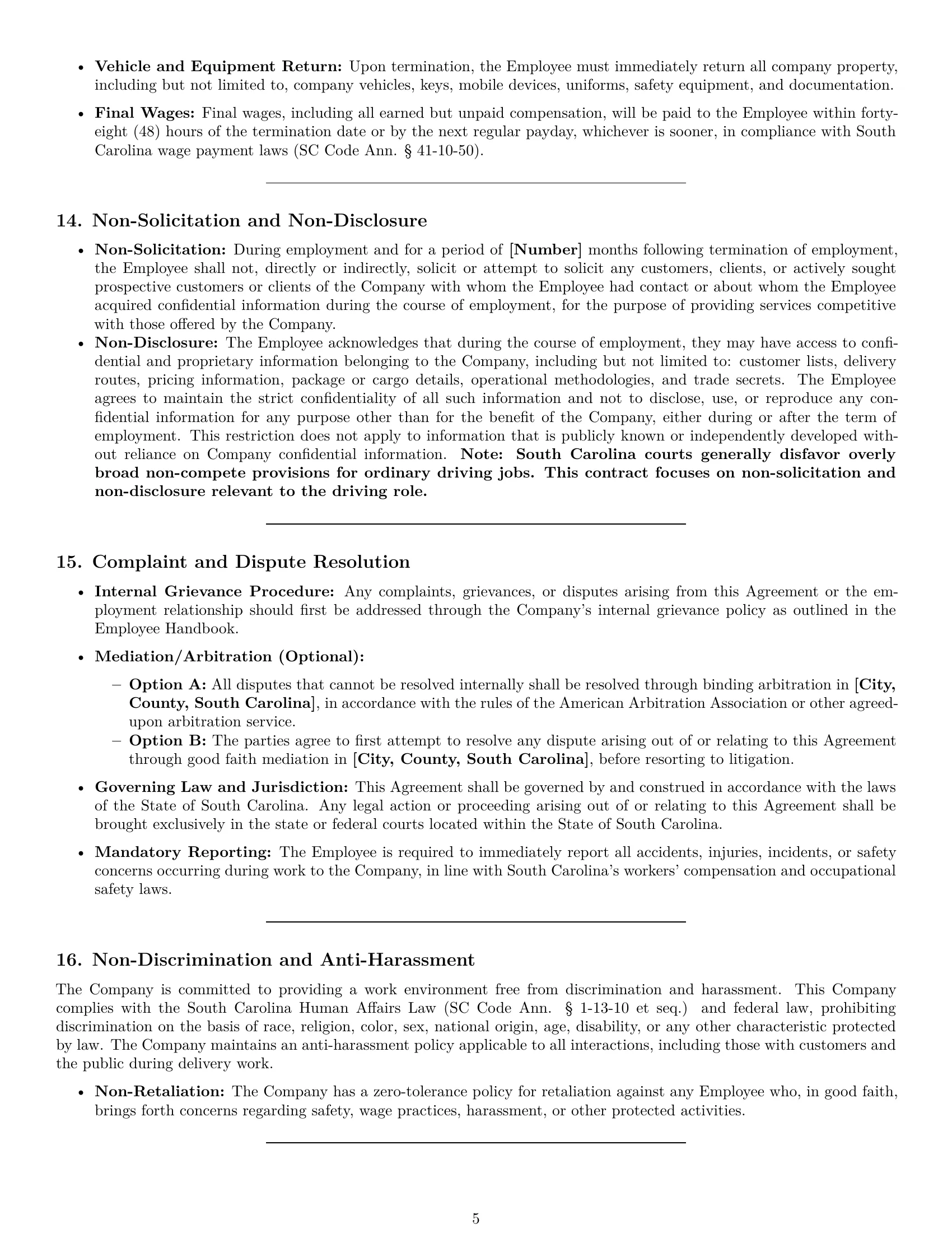 Preview page 5 of Pro South Carolina delivery driver employment contract template