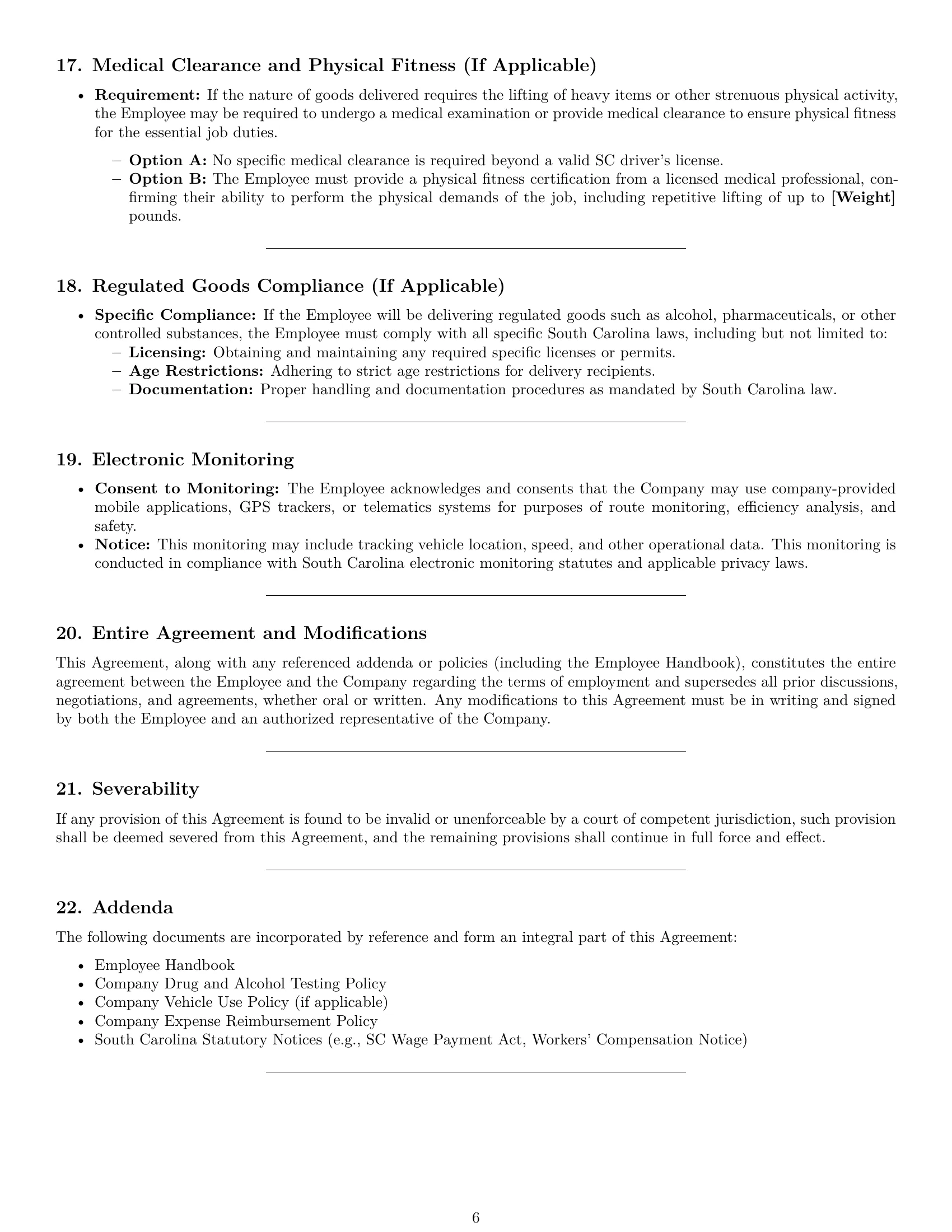 Preview page 6 of Pro South Carolina delivery driver employment contract template