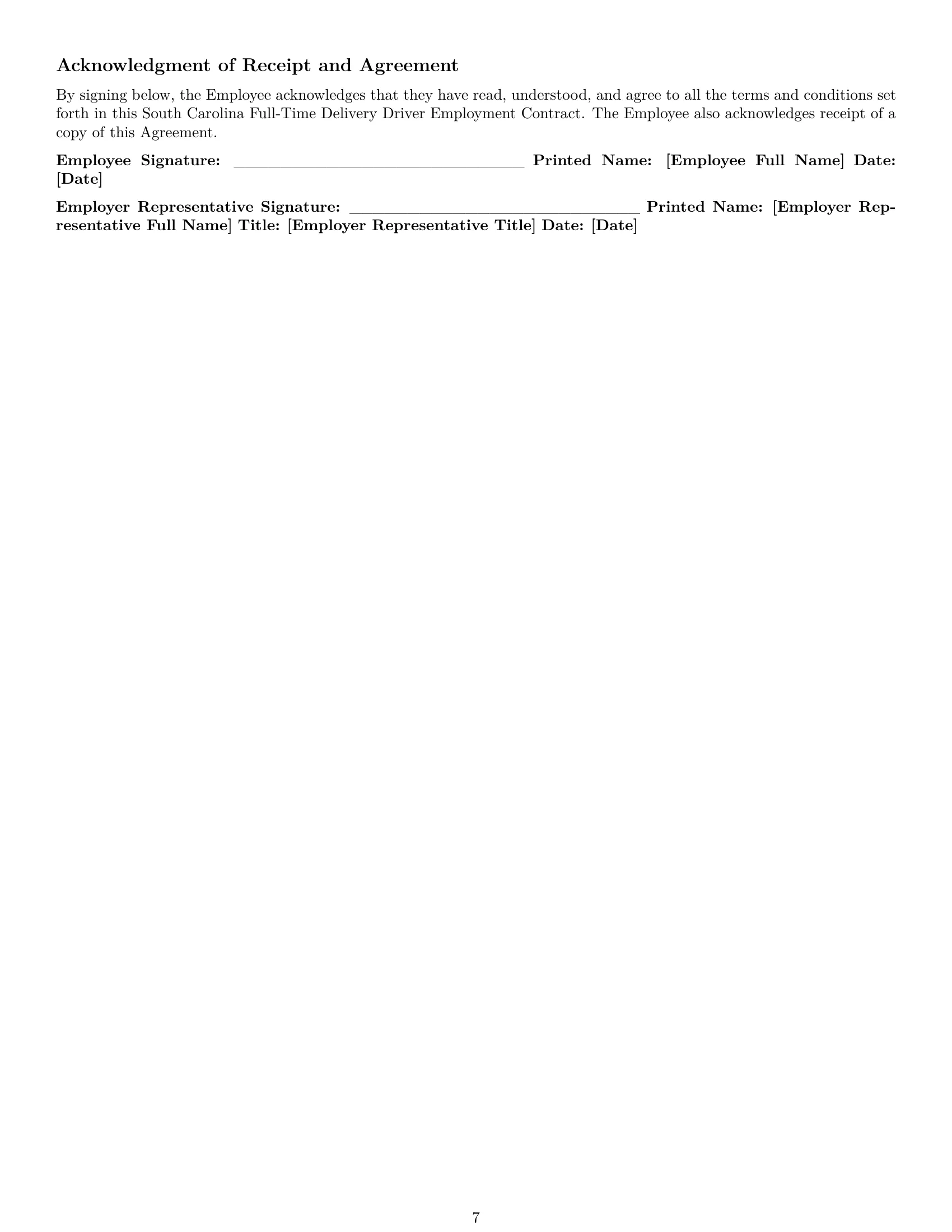 Preview page 7 of Pro South Carolina delivery driver employment contract template