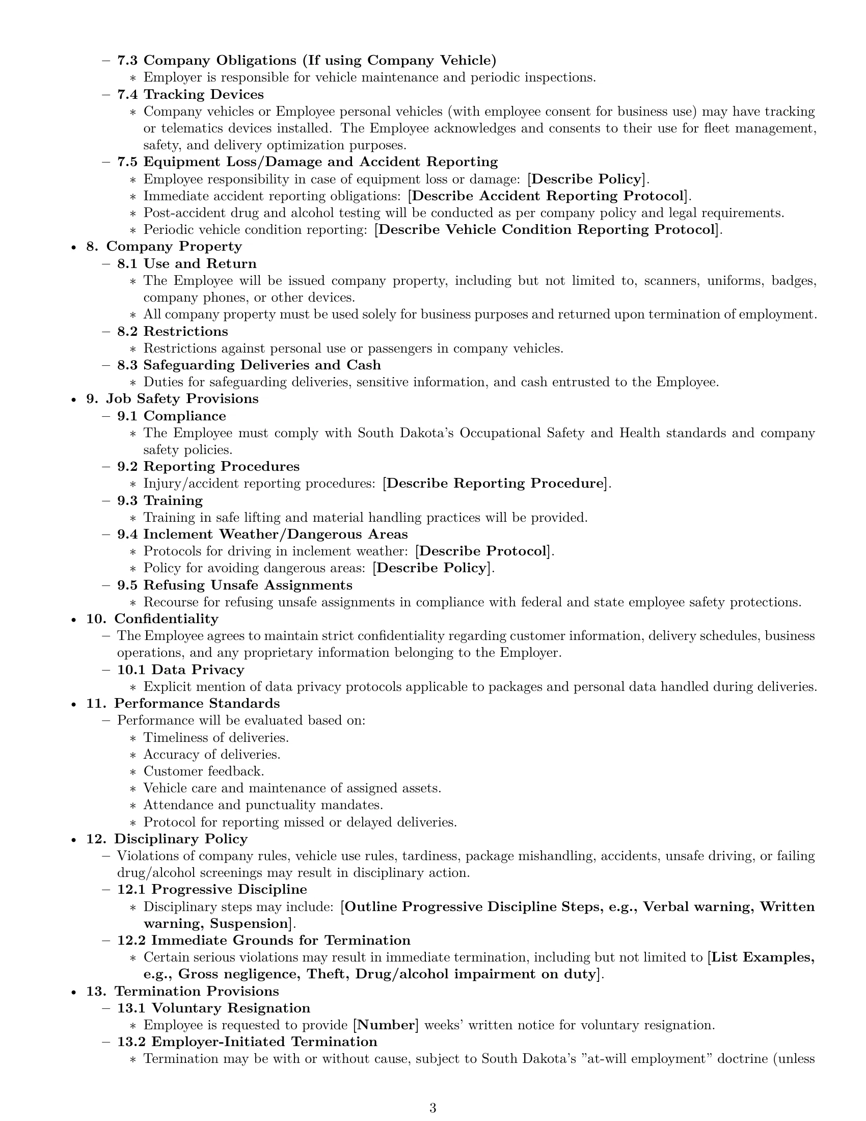 Preview page 3 of Pro South Dakota delivery driver employment contract template