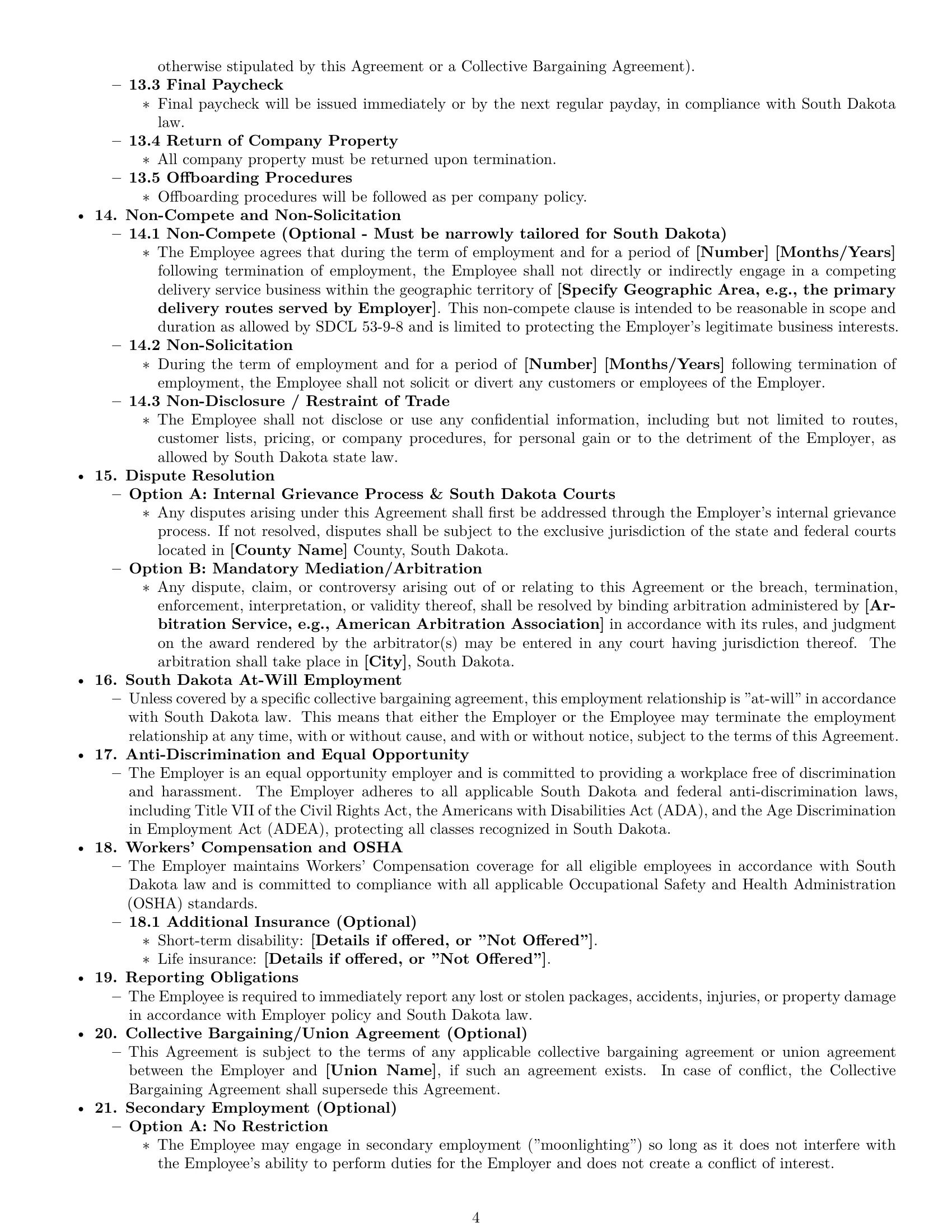 Preview page 4 of Pro South Dakota delivery driver employment contract template