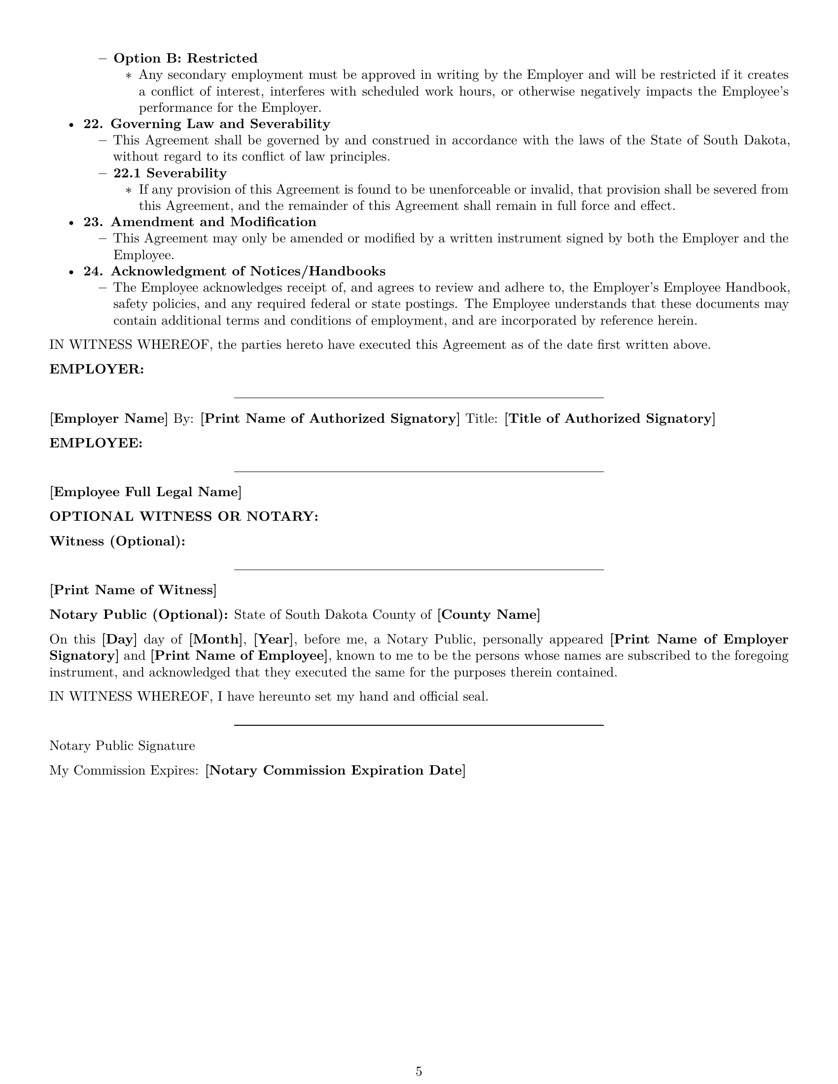 Preview page 5 of Pro South Dakota delivery driver employment contract template
