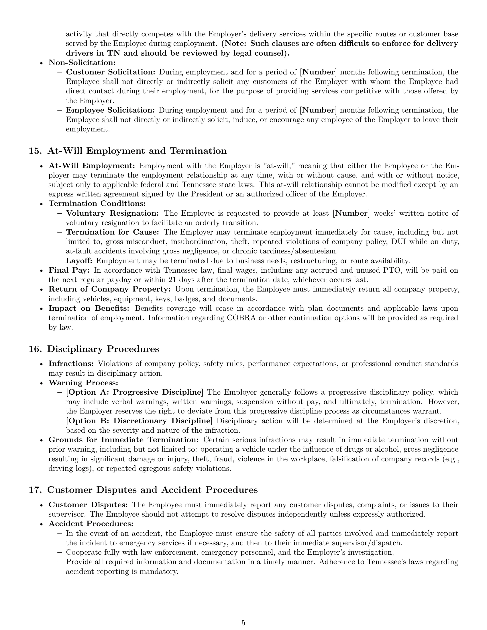 Preview page 5 of Pro Tennessee delivery driver employment contract template