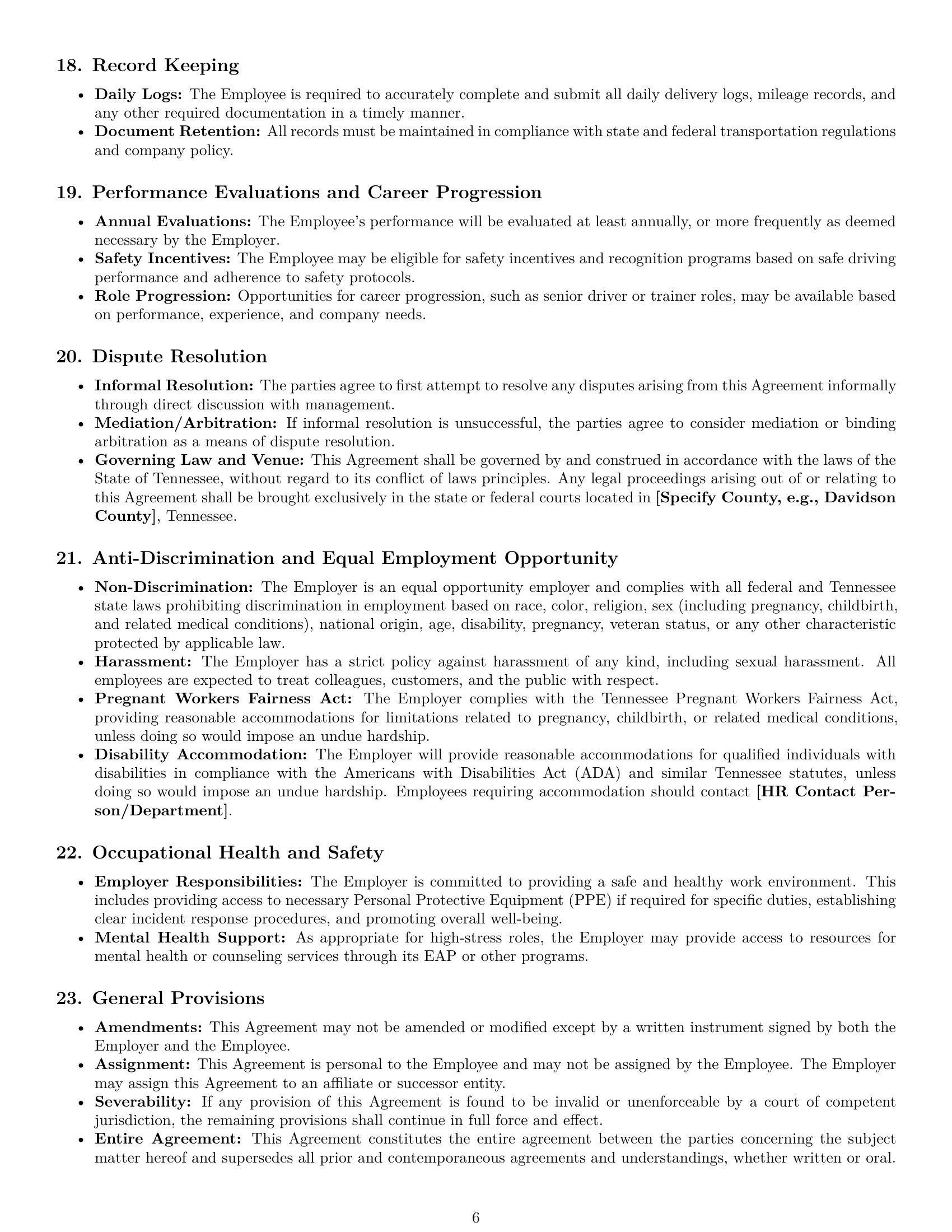 Preview page 6 of Pro Tennessee delivery driver employment contract template