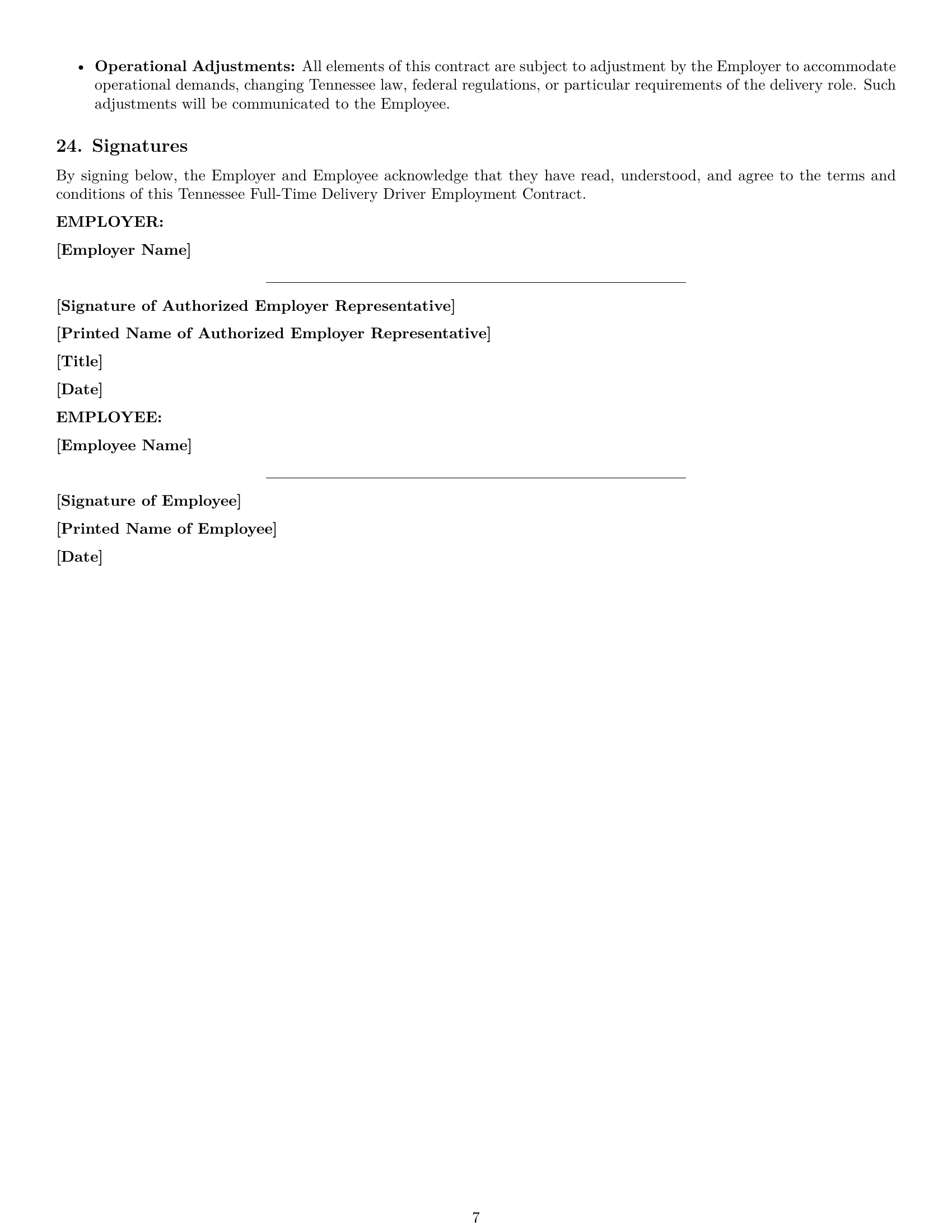 Preview page 7 of Pro Tennessee delivery driver employment contract template