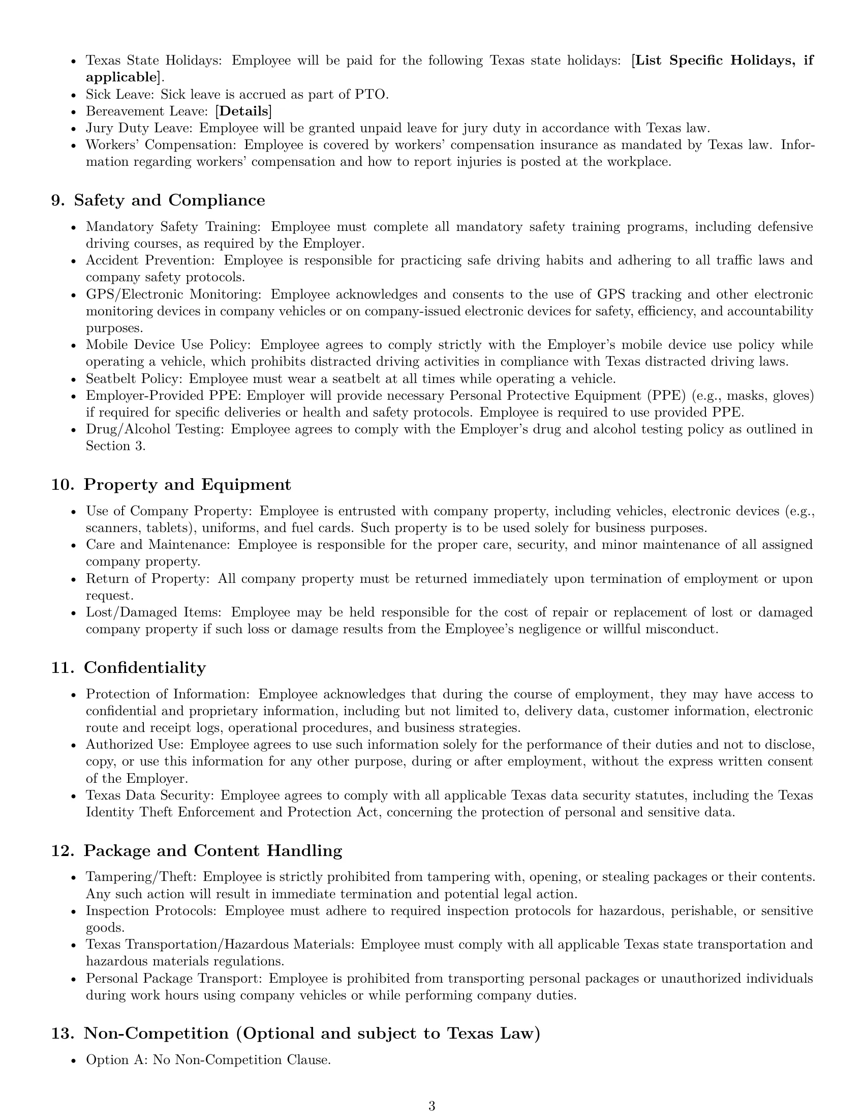 Preview page 3 of Pro Texas delivery driver employment contract template
