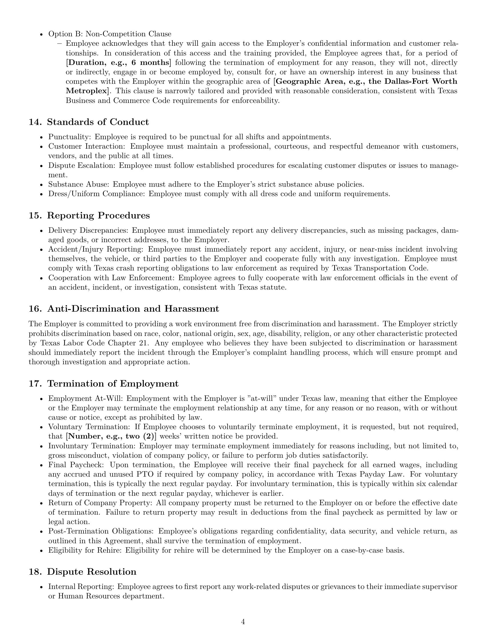 Preview page 4 of Pro Texas delivery driver employment contract template