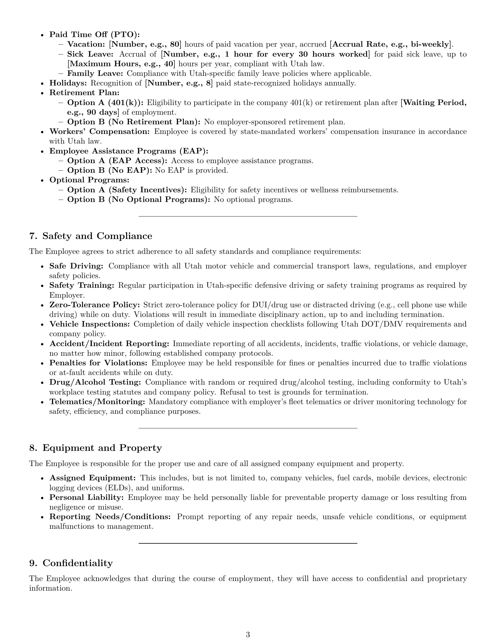 Preview page 3 of Pro Utah delivery driver employment contract template