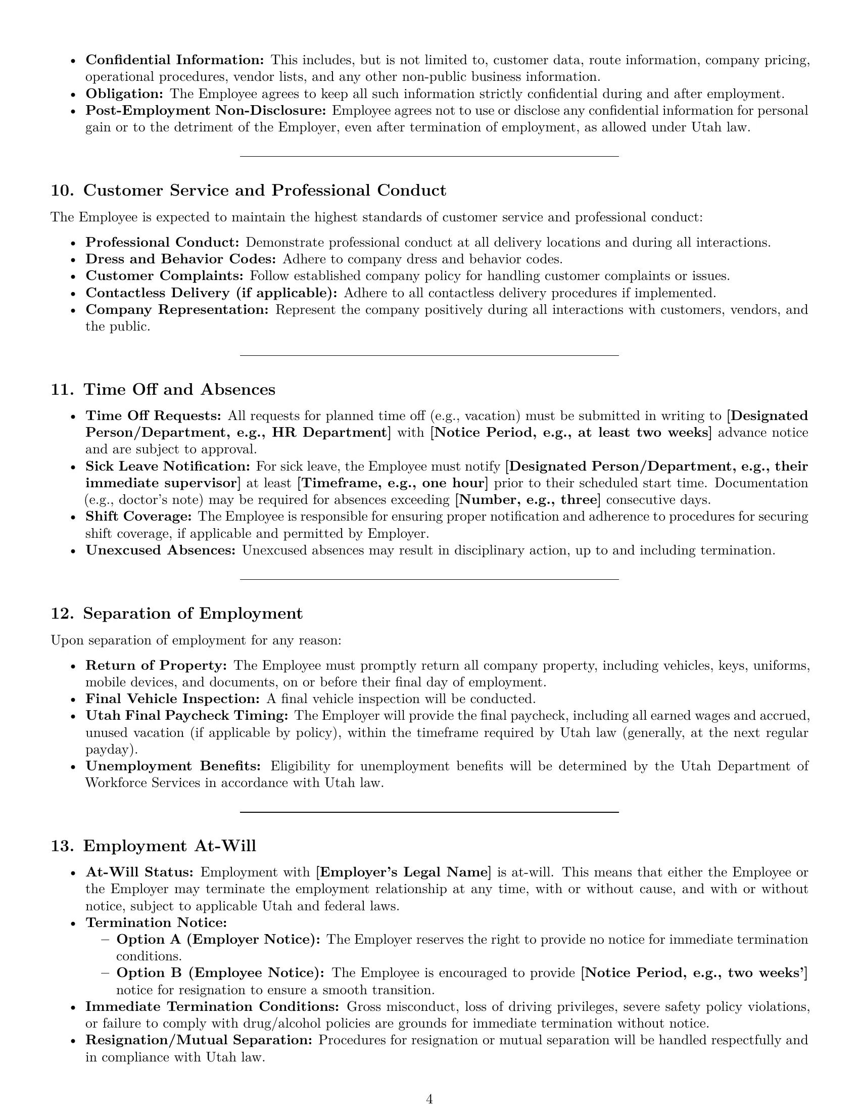 Preview page 4 of Pro Utah delivery driver employment contract template