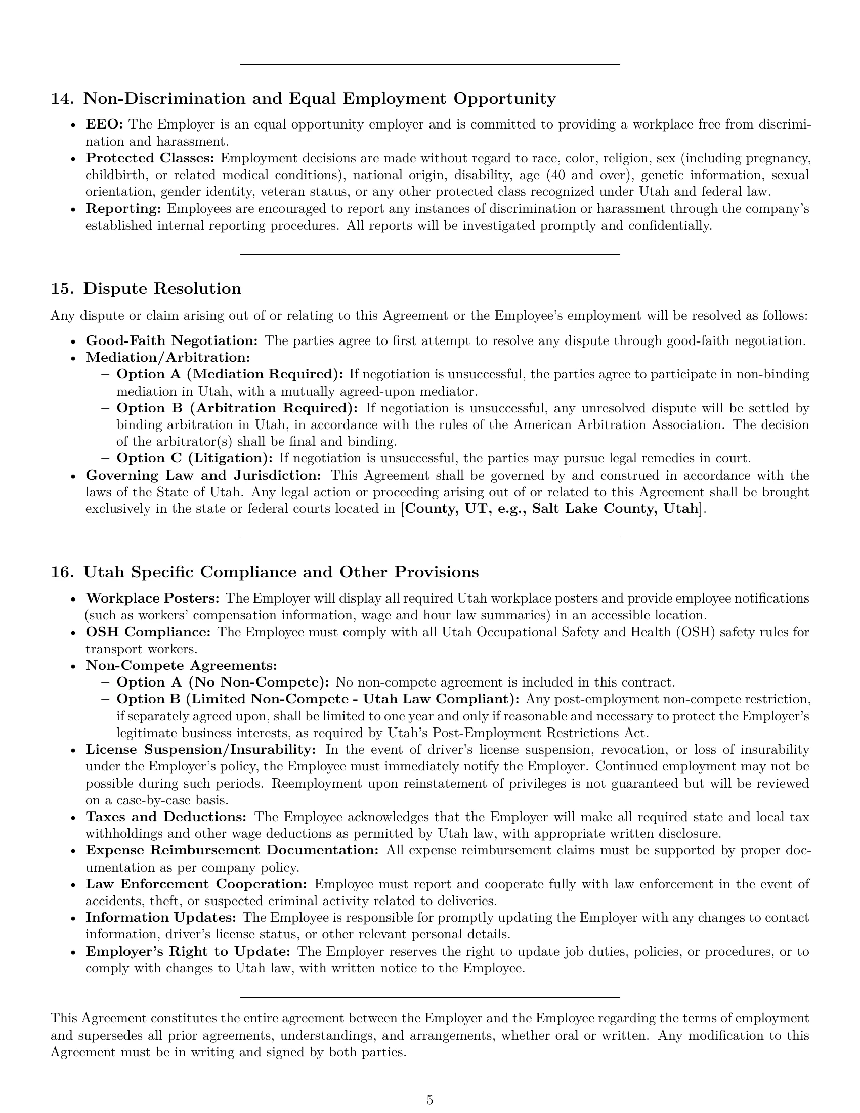 Preview page 5 of Pro Utah delivery driver employment contract template