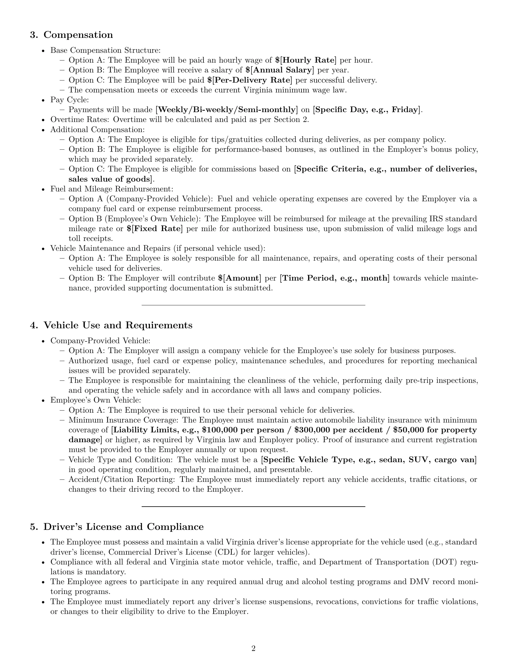 Preview page 2 of Pro Virginia delivery driver employment contract template