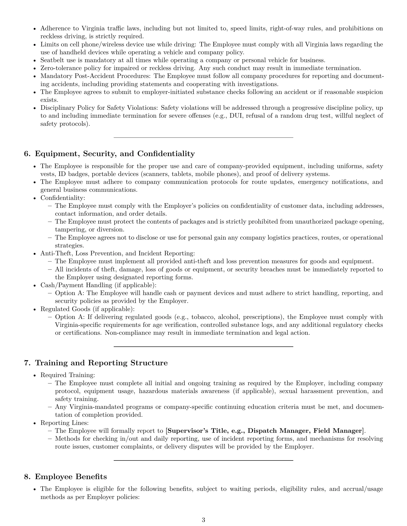 Preview page 3 of Pro Virginia delivery driver employment contract template