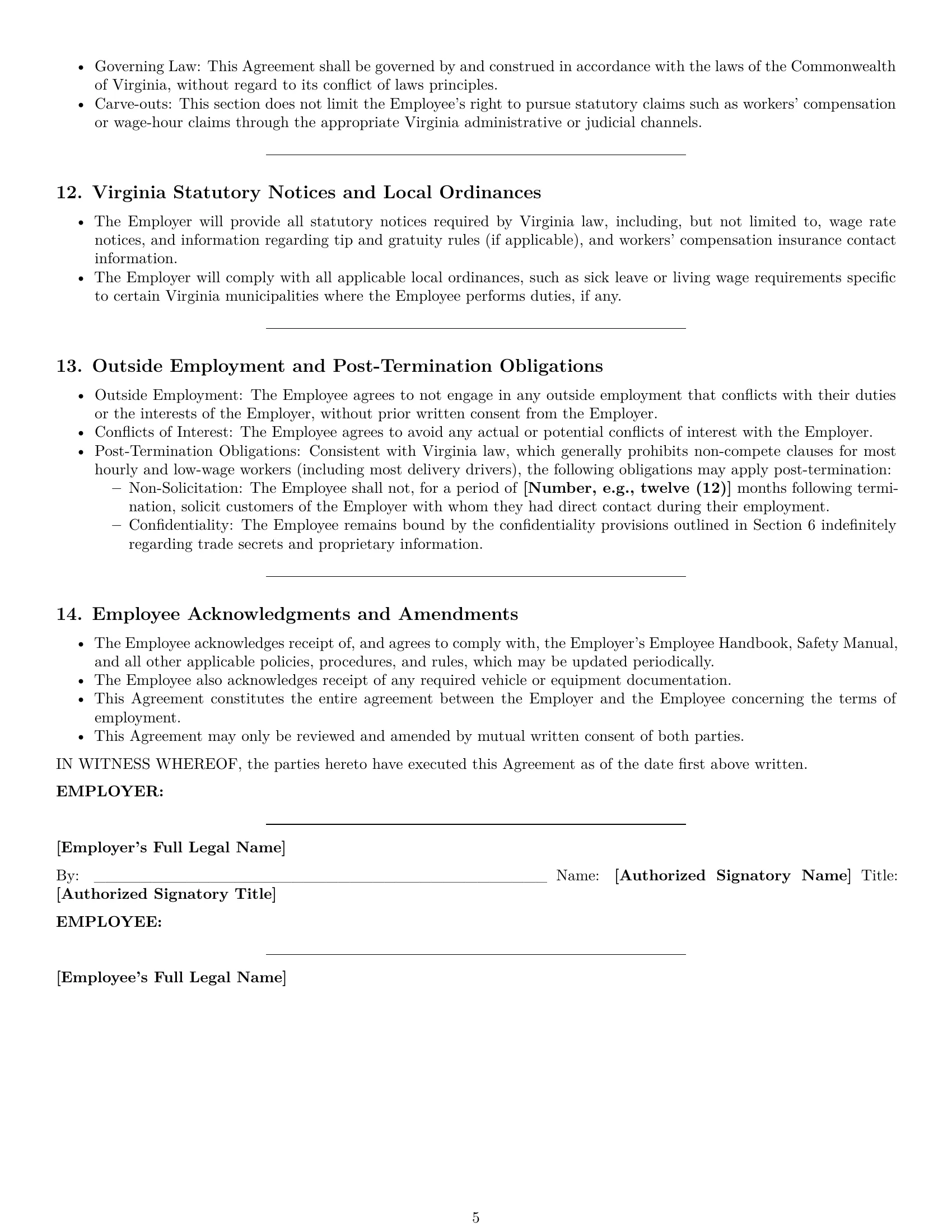 Preview page 5 of Pro Virginia delivery driver employment contract template