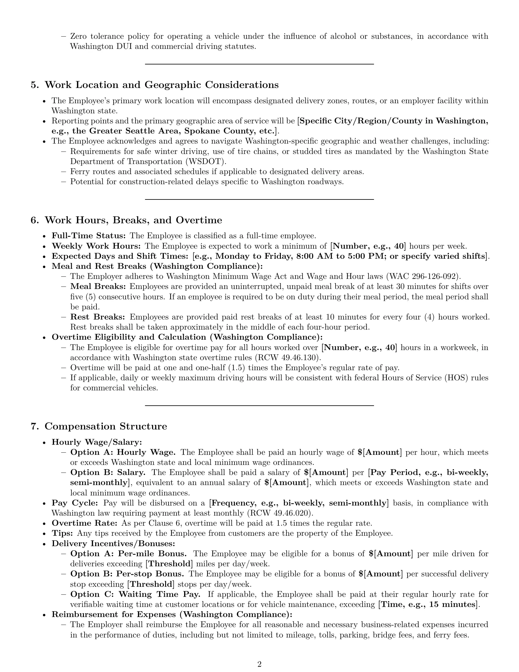 Preview page 2 of Pro Washington delivery driver employment contract template