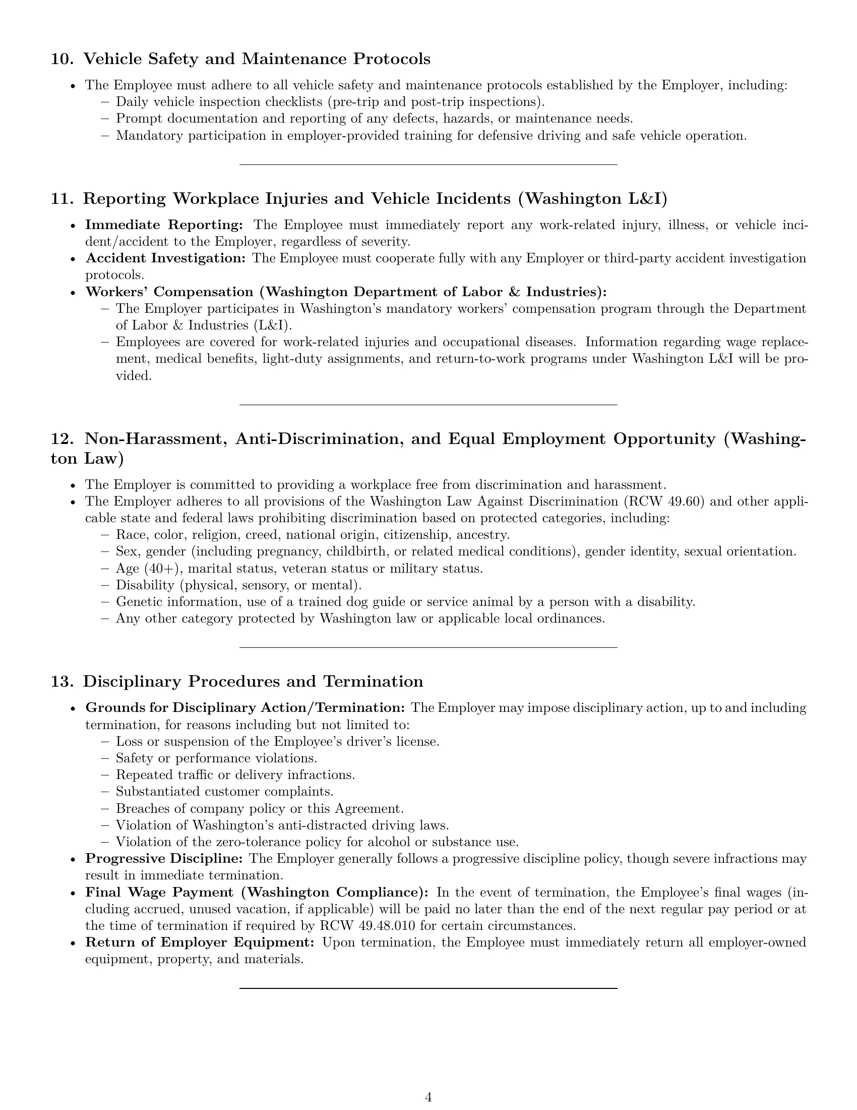 Preview page 4 of Pro Washington delivery driver employment contract template