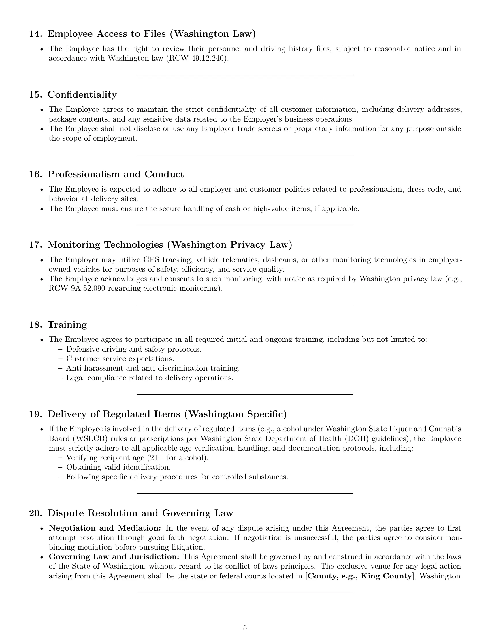 Preview page 5 of Pro Washington delivery driver employment contract template