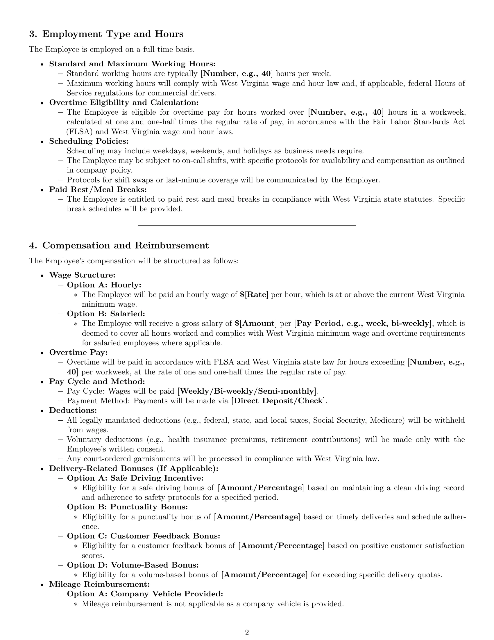 Preview page 2 of Pro West Virginia delivery driver employment contract template