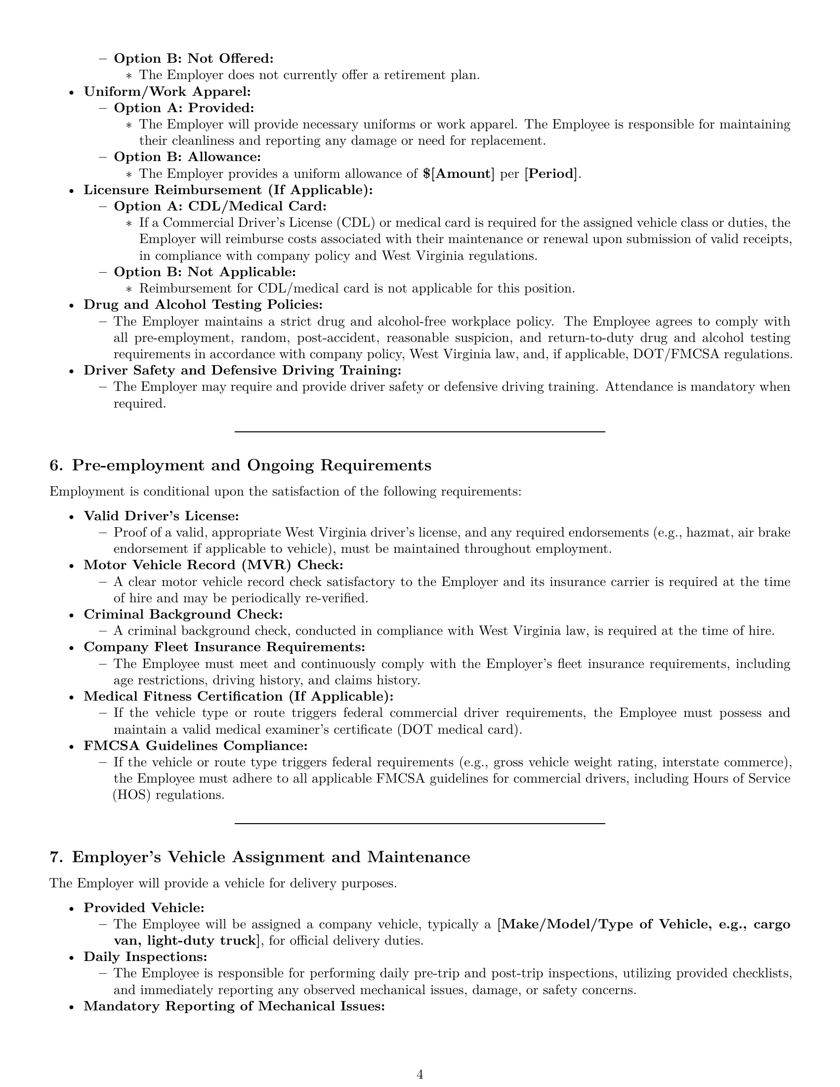 Preview page 4 of Pro West Virginia delivery driver employment contract template