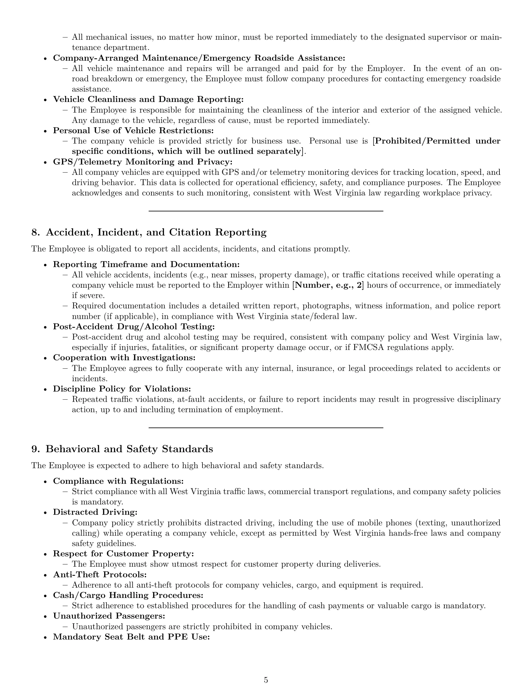 Preview page 5 of Pro West Virginia delivery driver employment contract template