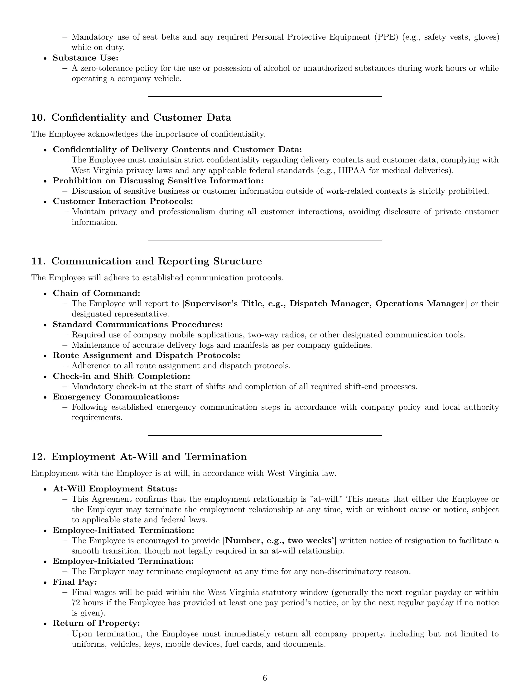Preview page 6 of Pro West Virginia delivery driver employment contract template