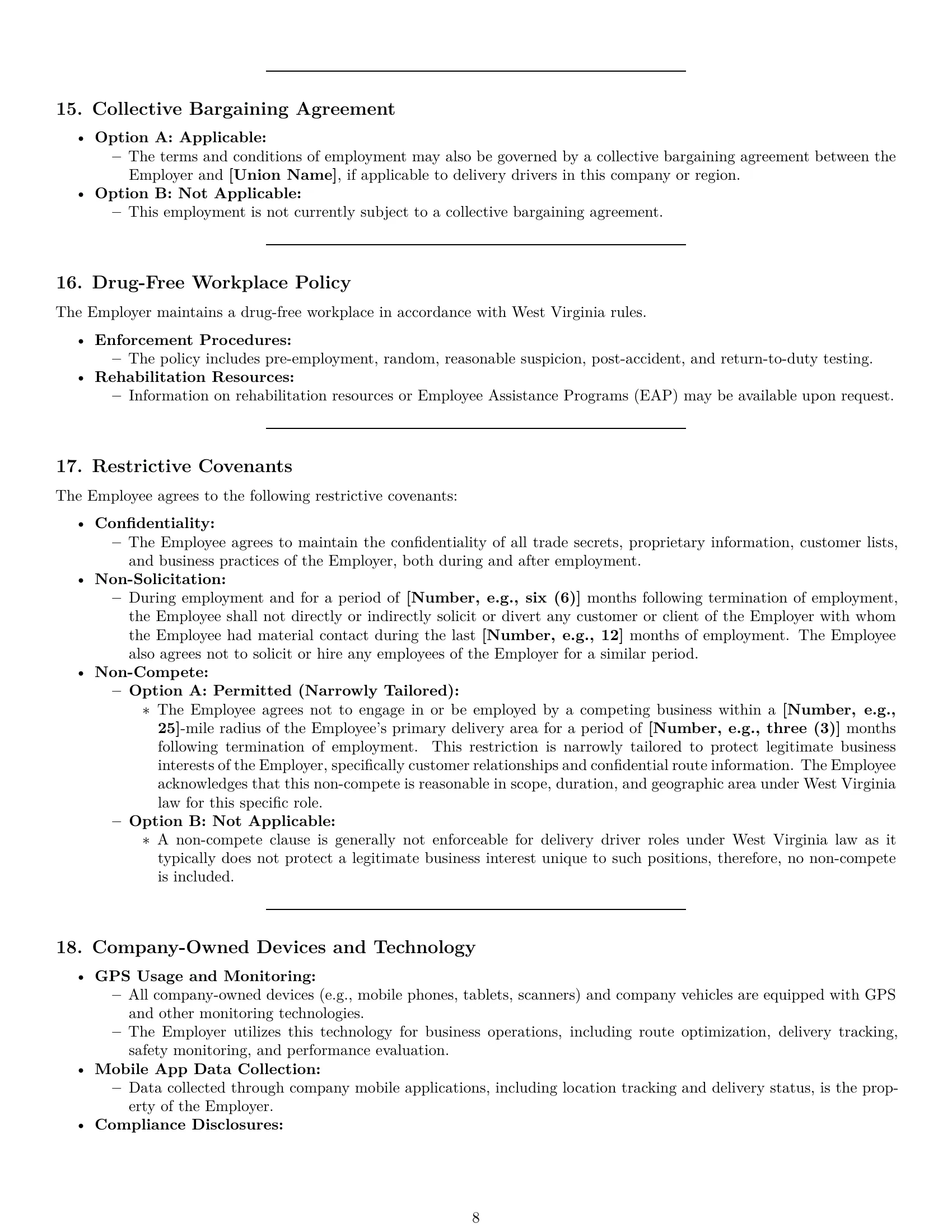 Preview page 8 of Pro West Virginia delivery driver employment contract template