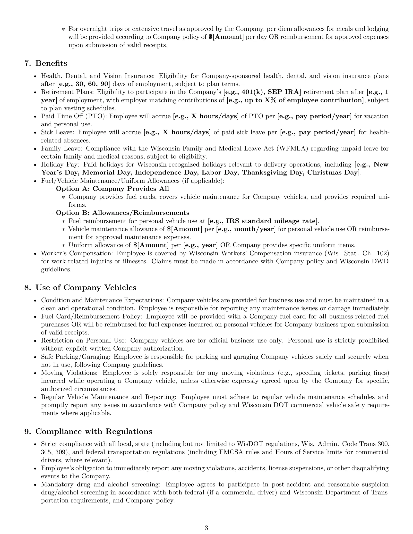 Preview page 3 of Pro Wisconsin delivery driver employment contract template