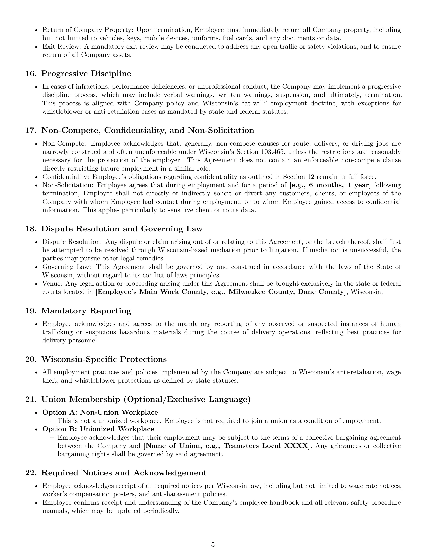 Preview page 5 of Pro Wisconsin delivery driver employment contract template