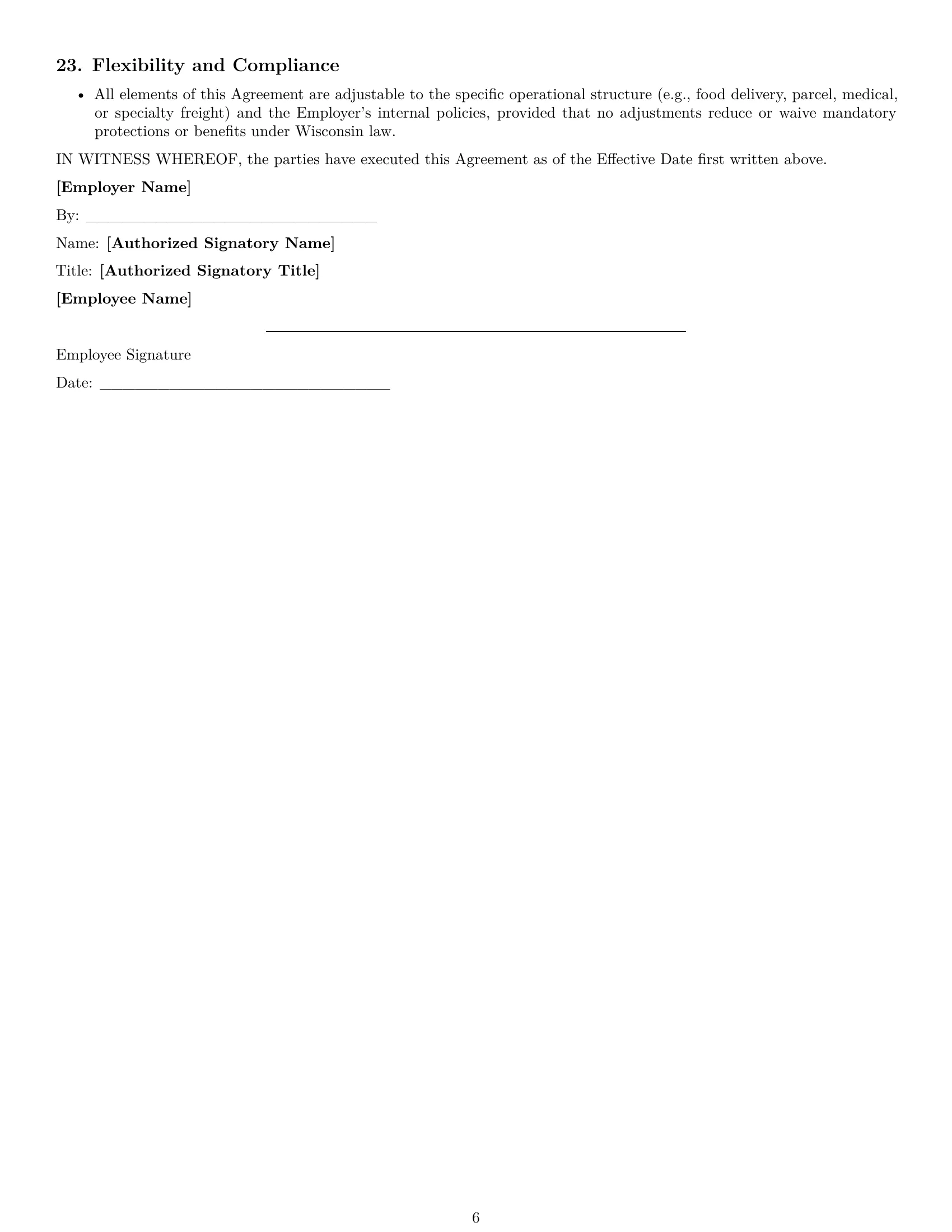 Preview page 6 of Pro Wisconsin delivery driver employment contract template