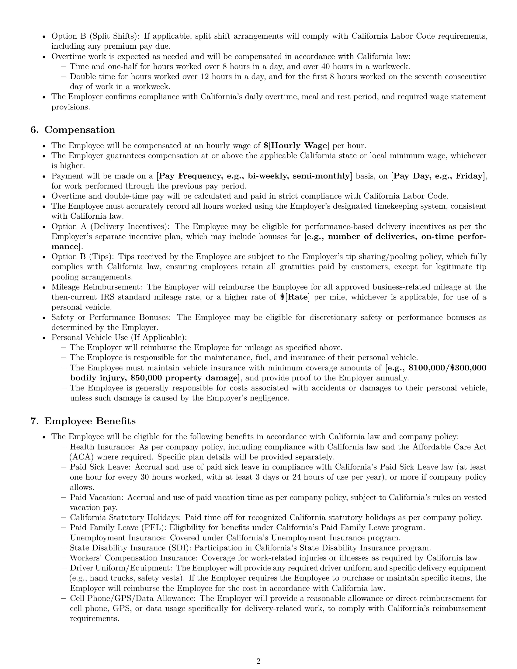 Preview page 2 of Pro California delivery driver employment contract template