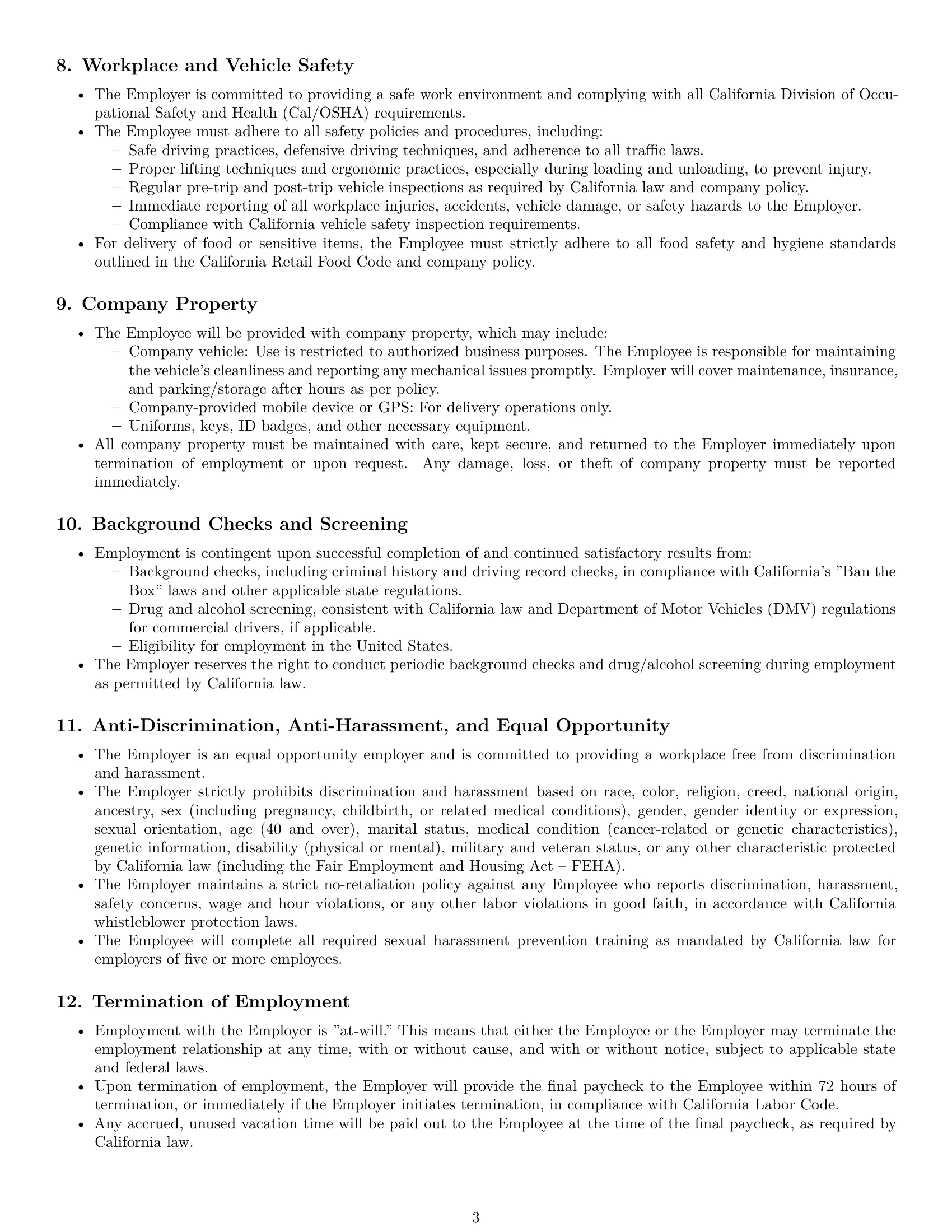 Preview page 3 of Pro California delivery driver employment contract template