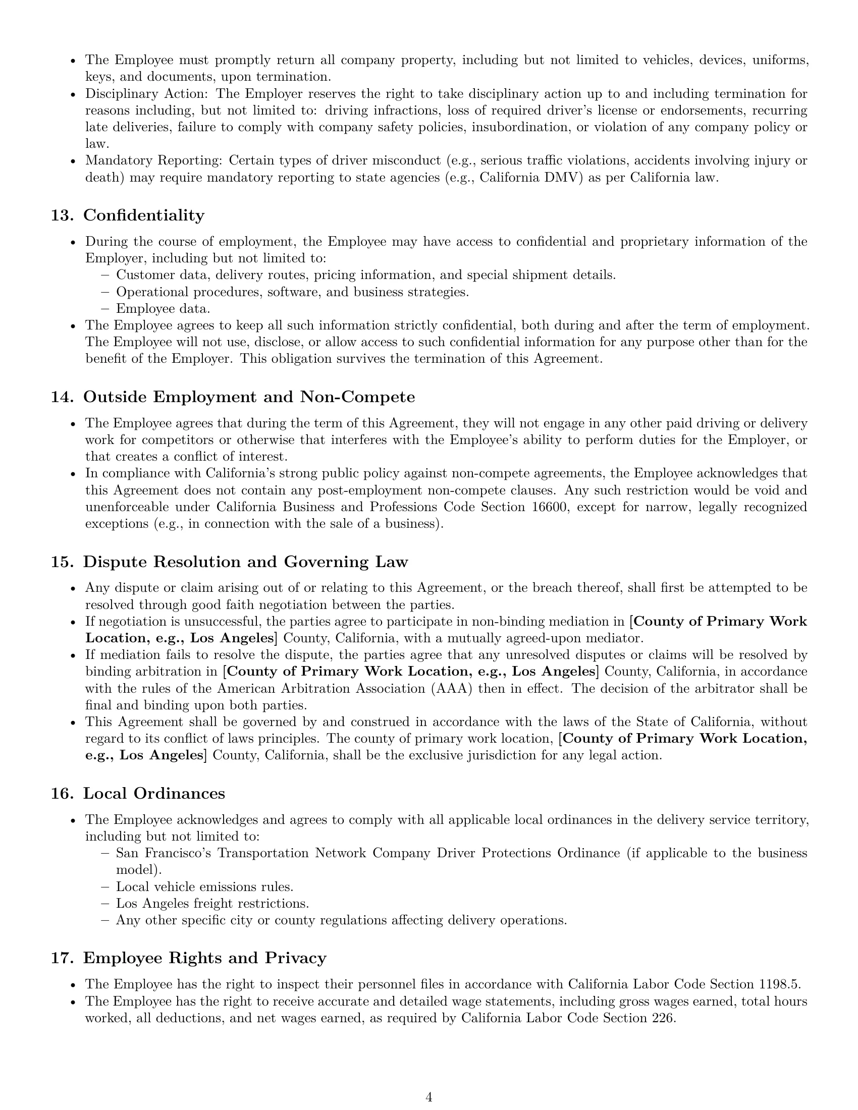 Preview page 4 of Pro California delivery driver employment contract template