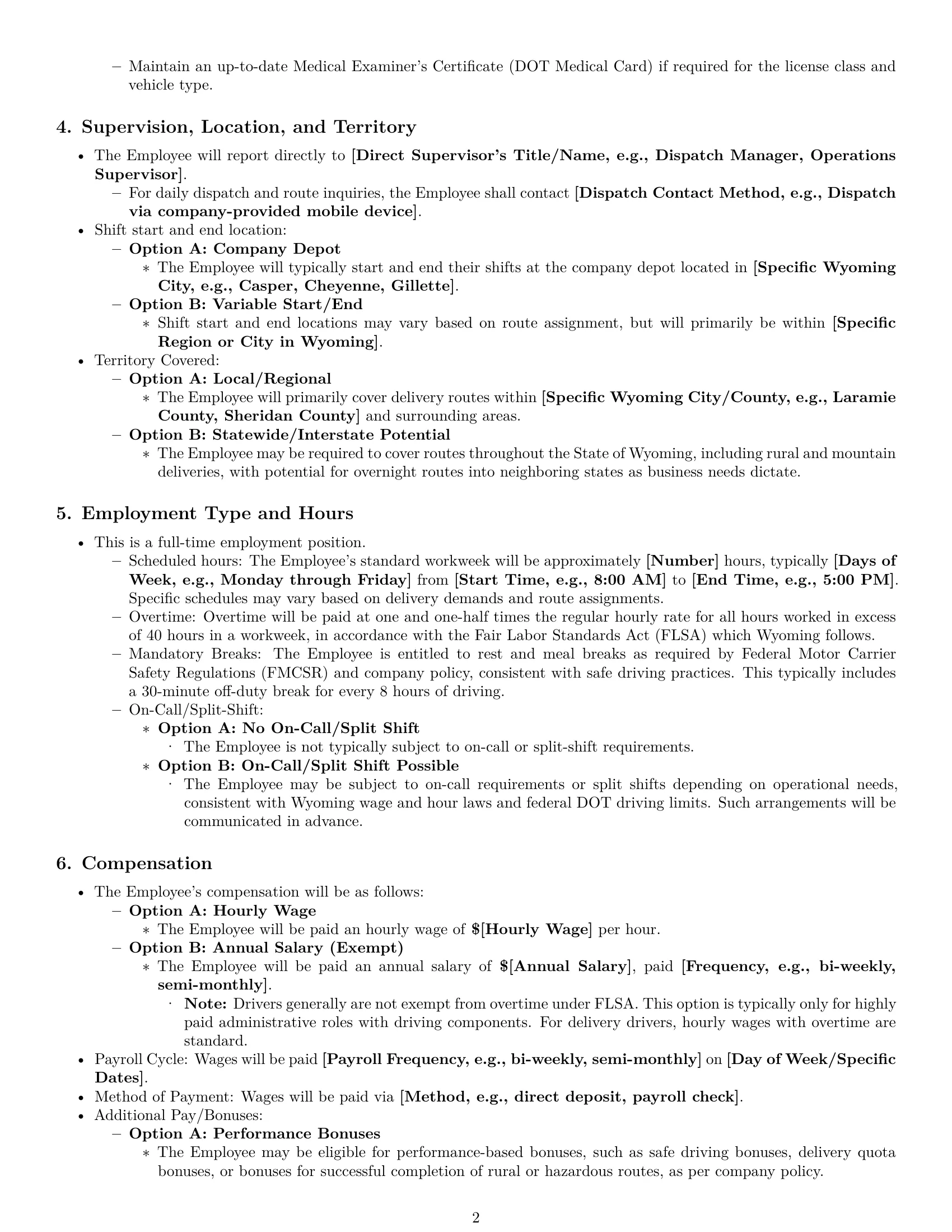 Preview page 2 of Pro Wyoming delivery driver employment contract template