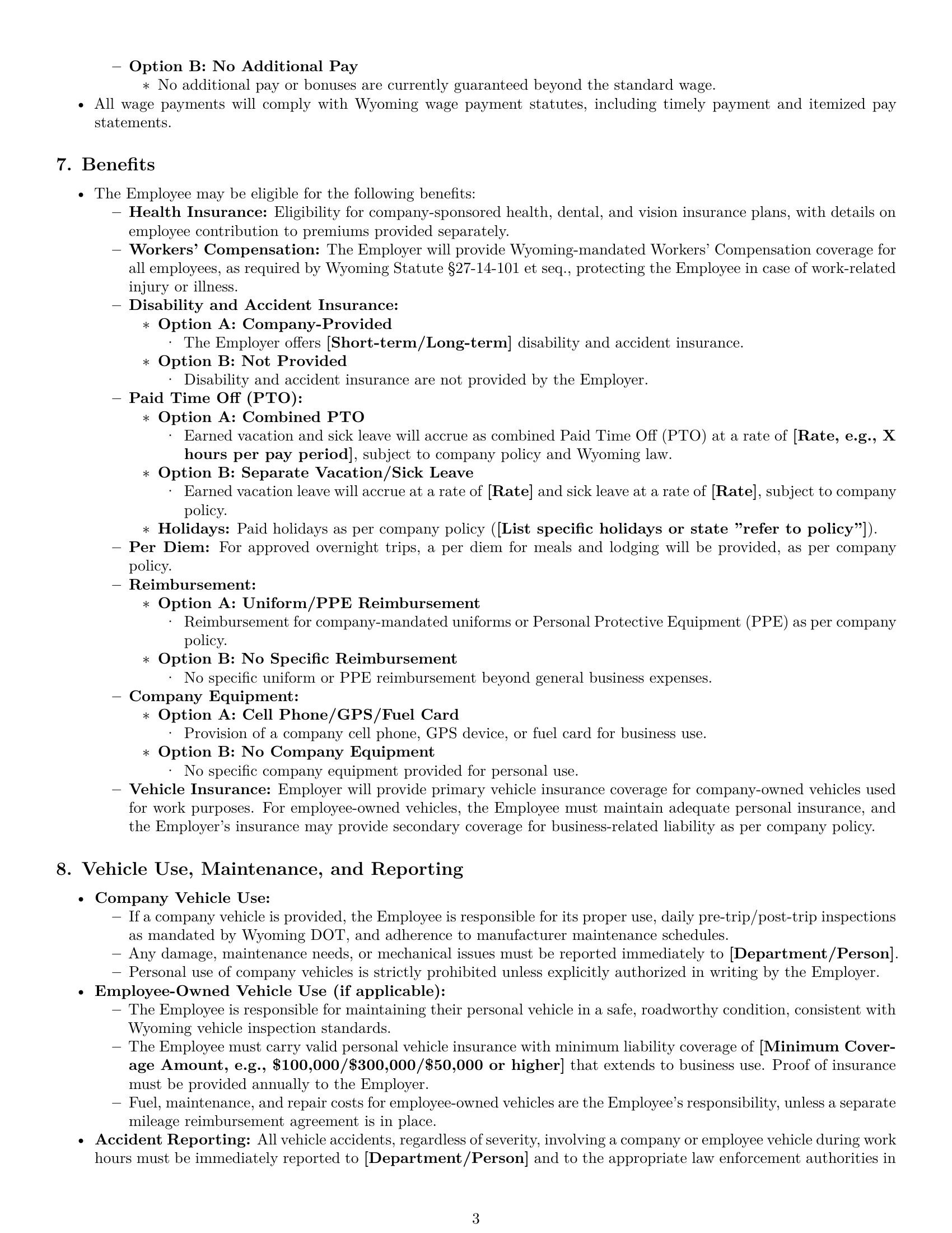 Preview page 3 of Pro Wyoming delivery driver employment contract template