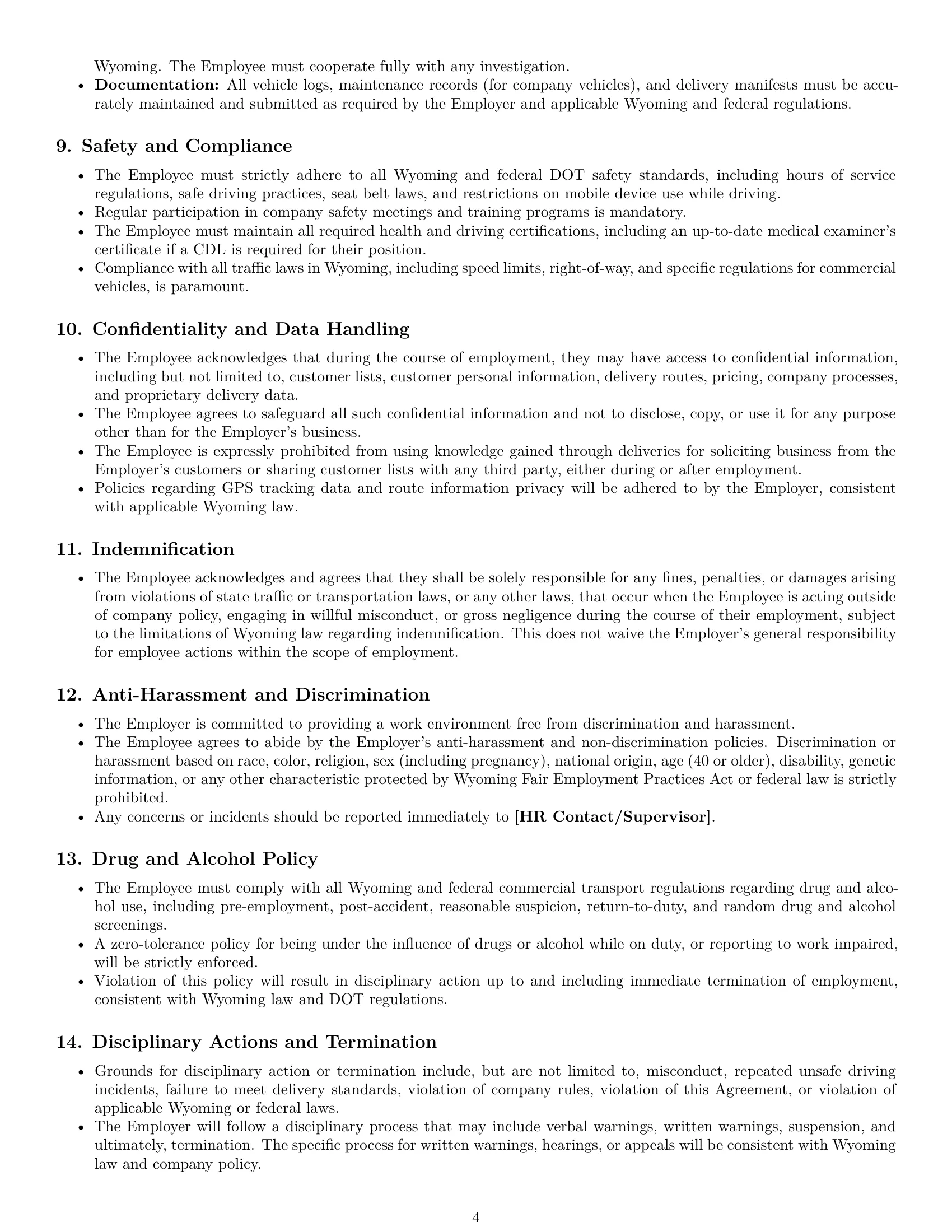 Preview page 4 of Pro Wyoming delivery driver employment contract template