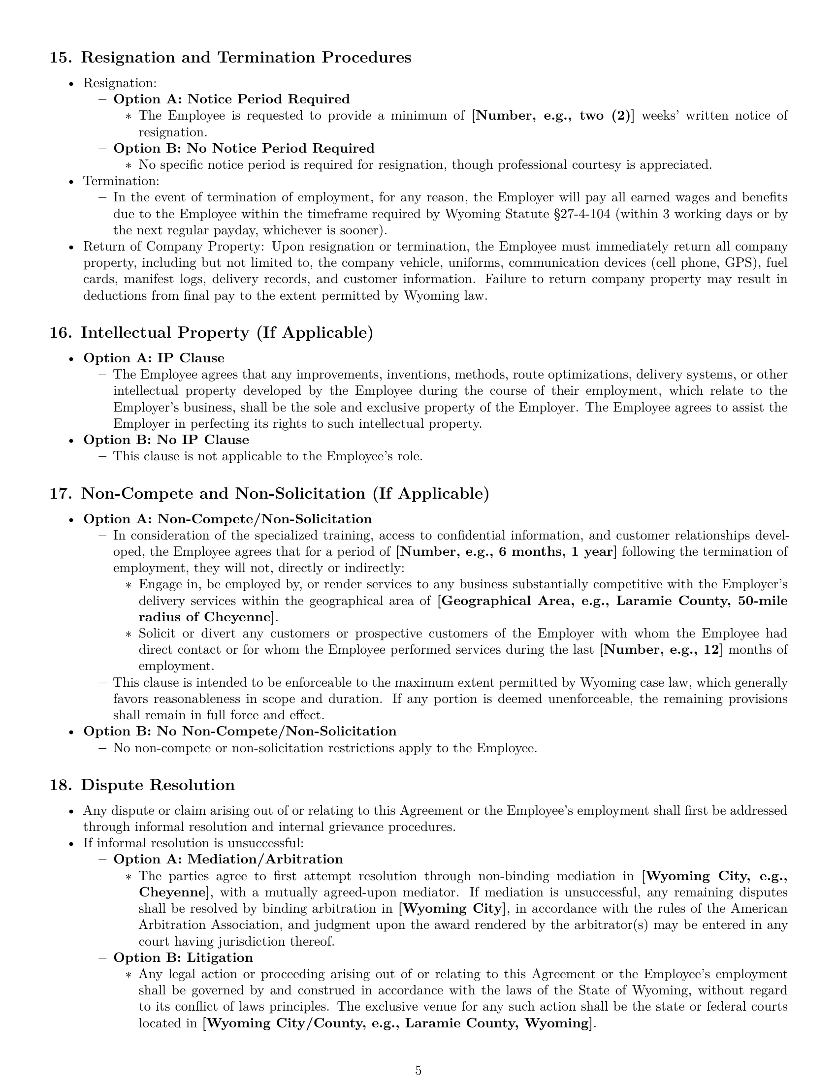 Preview page 5 of Pro Wyoming delivery driver employment contract template