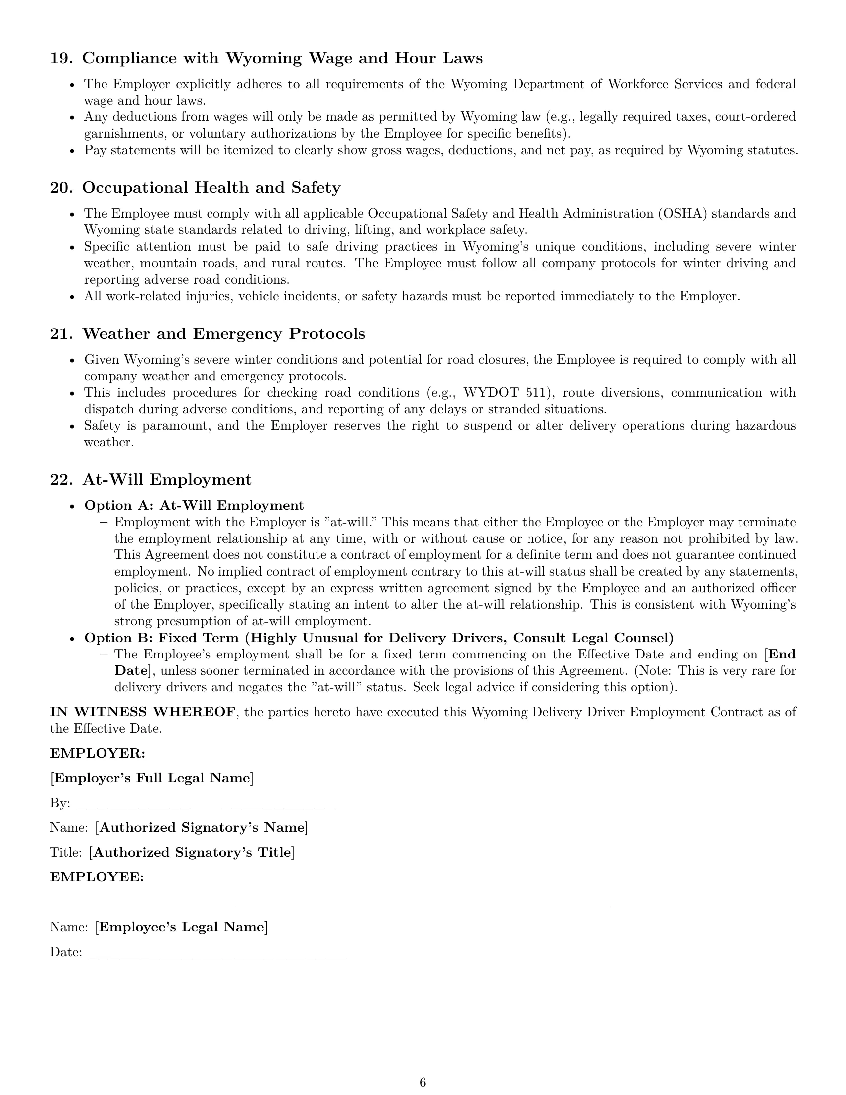 Preview page 6 of Pro Wyoming delivery driver employment contract template