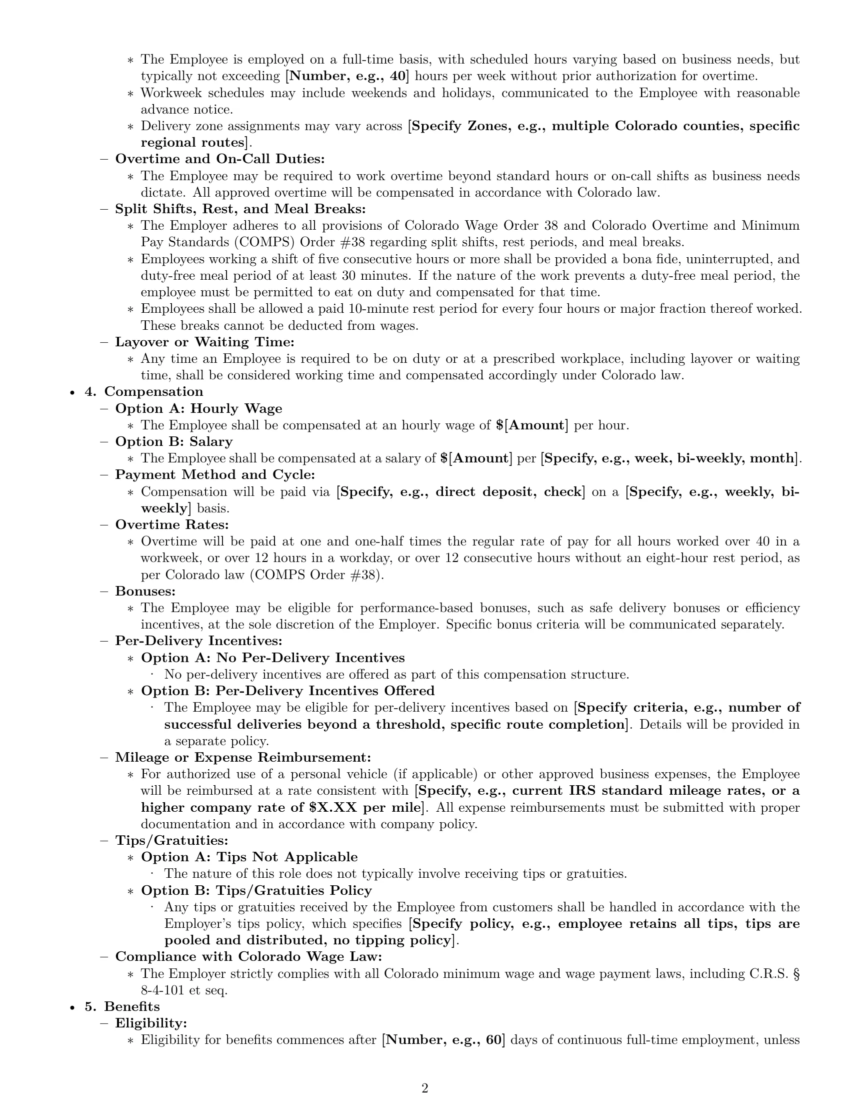 Preview page 2 of Pro Colorado delivery driver employment contract template