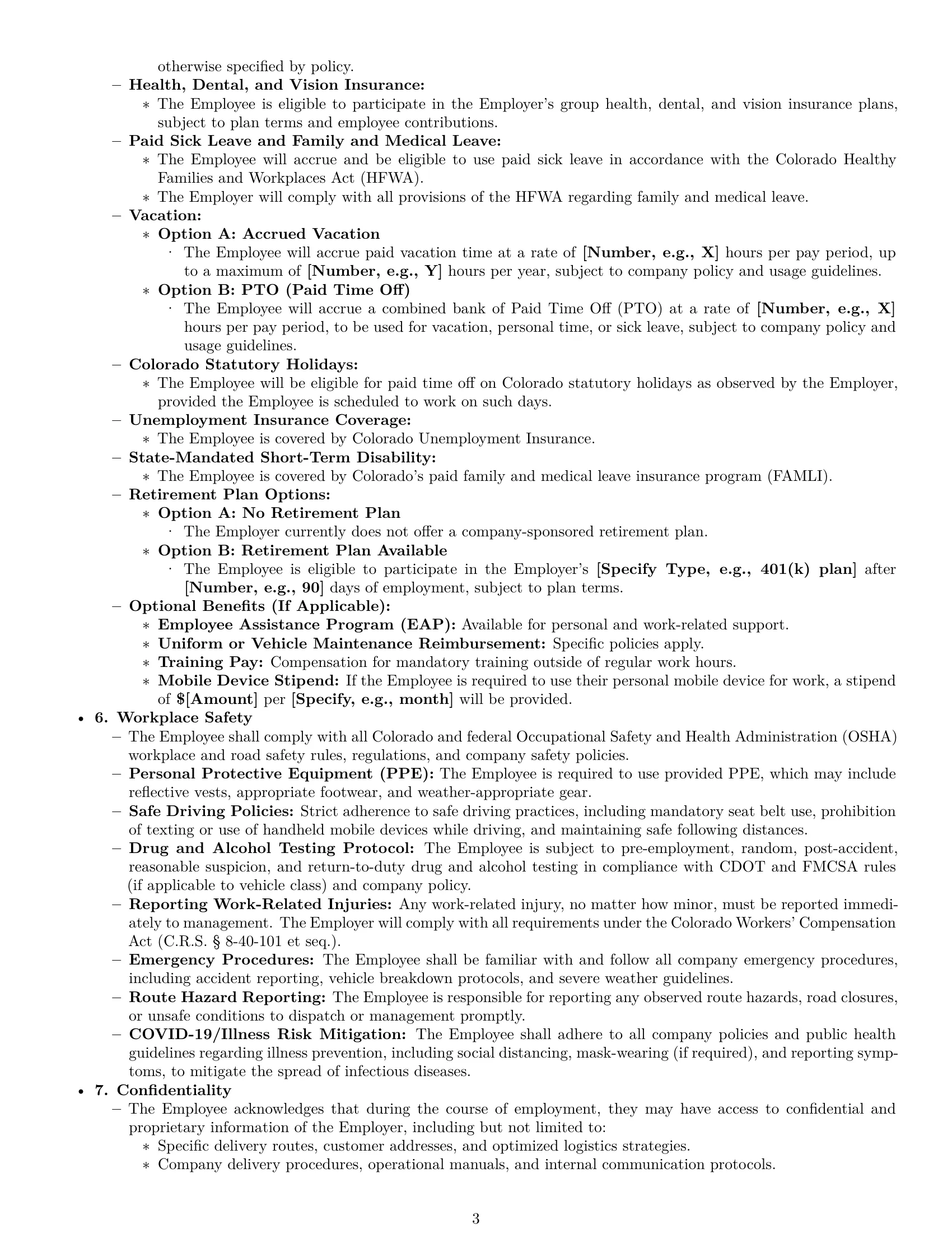 Preview page 3 of Pro Colorado delivery driver employment contract template