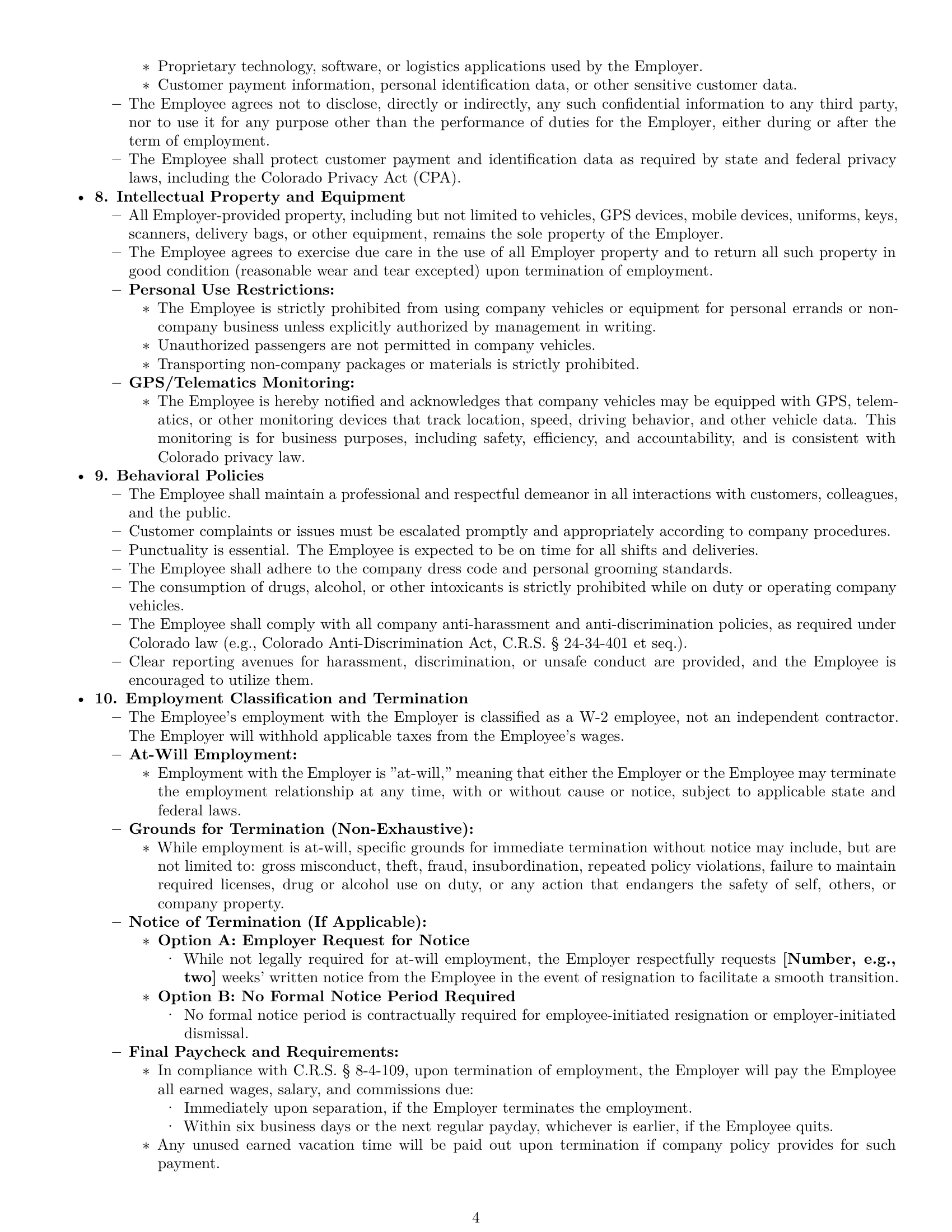 Preview page 4 of Pro Colorado delivery driver employment contract template