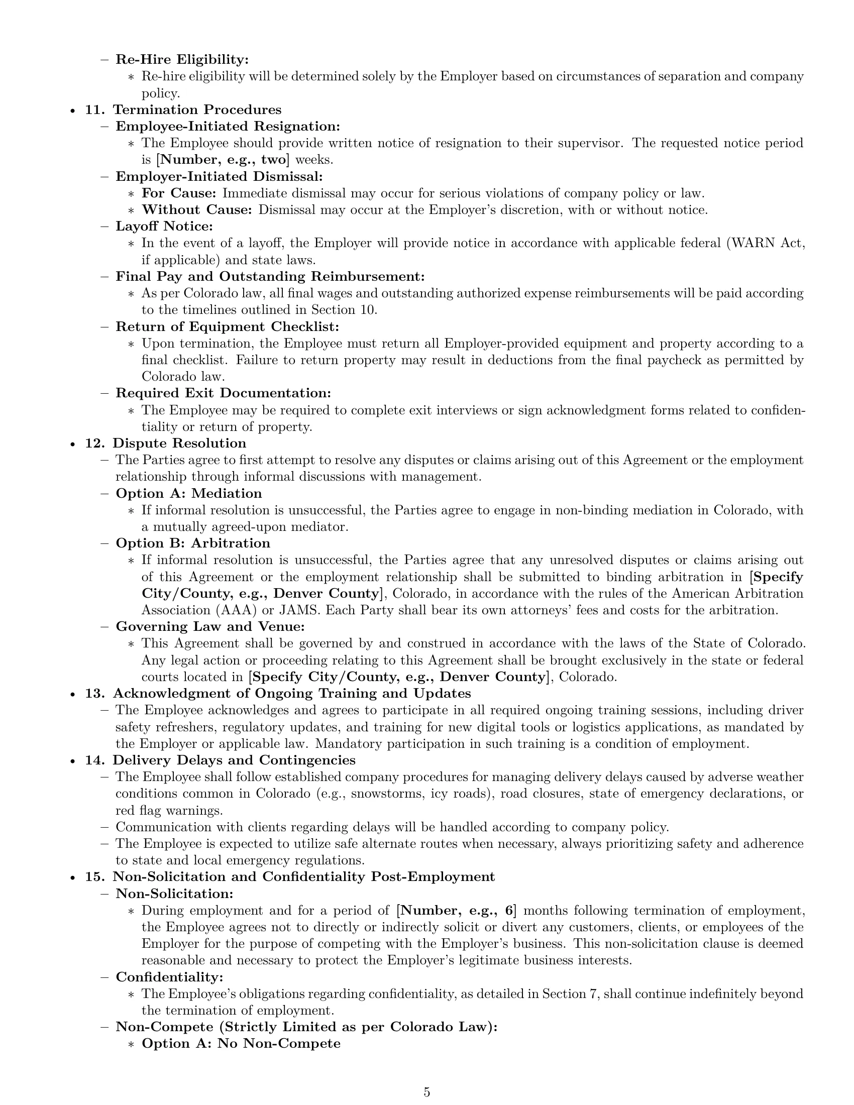 Preview page 5 of Pro Colorado delivery driver employment contract template