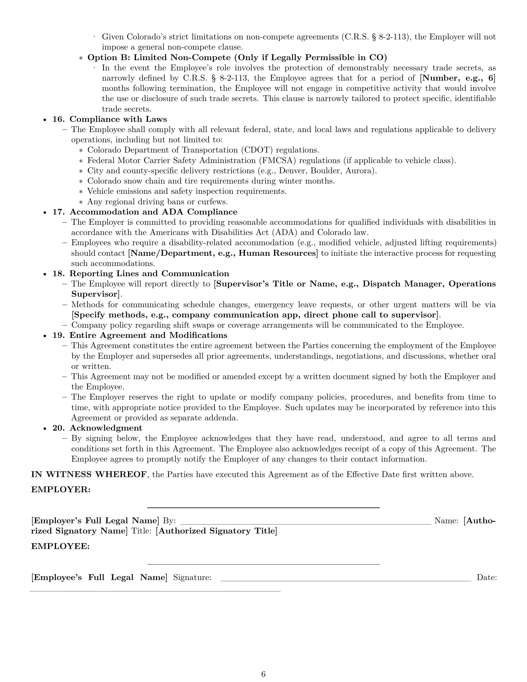 Preview page 6 of Pro Colorado delivery driver employment contract template