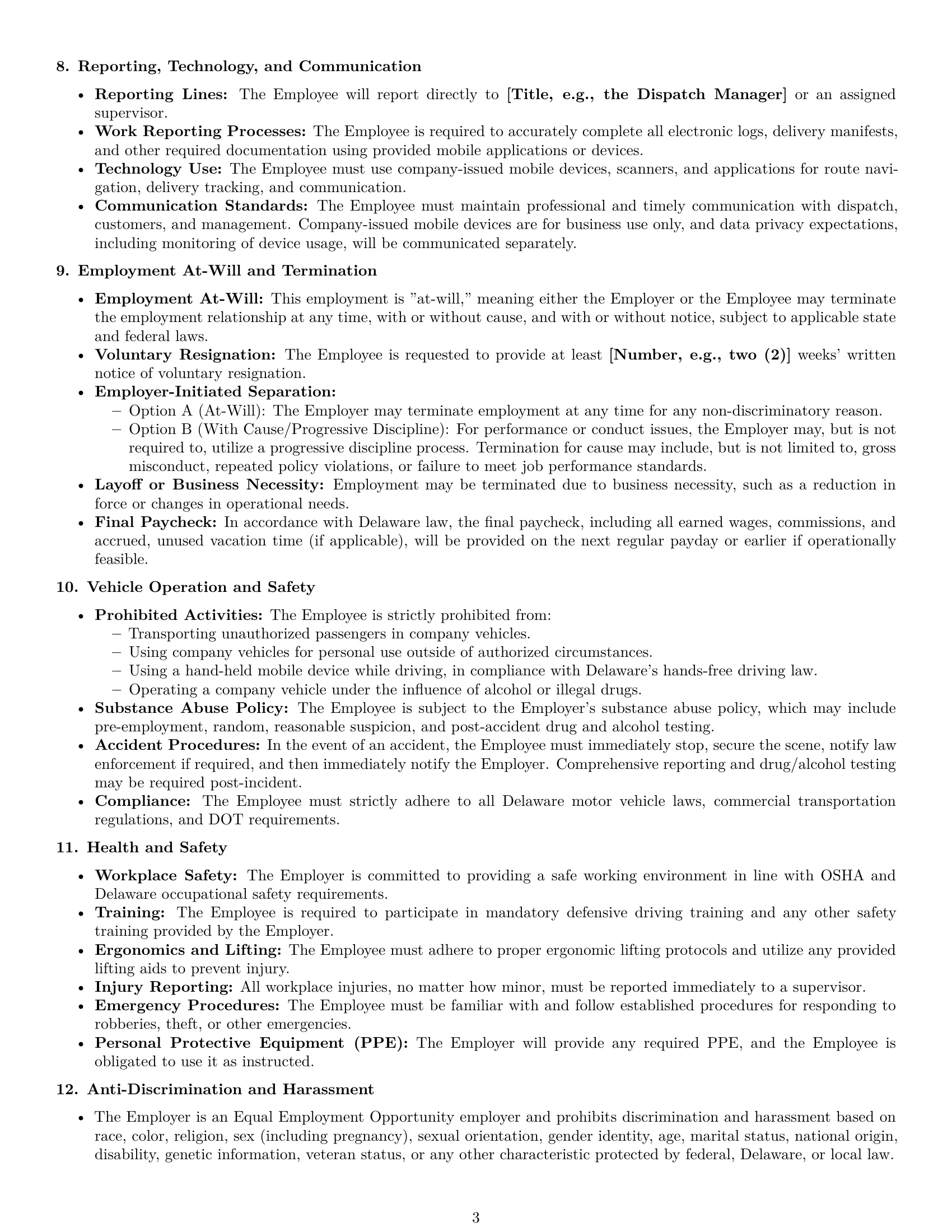Preview page 3 of Pro Delaware delivery driver employment contract template