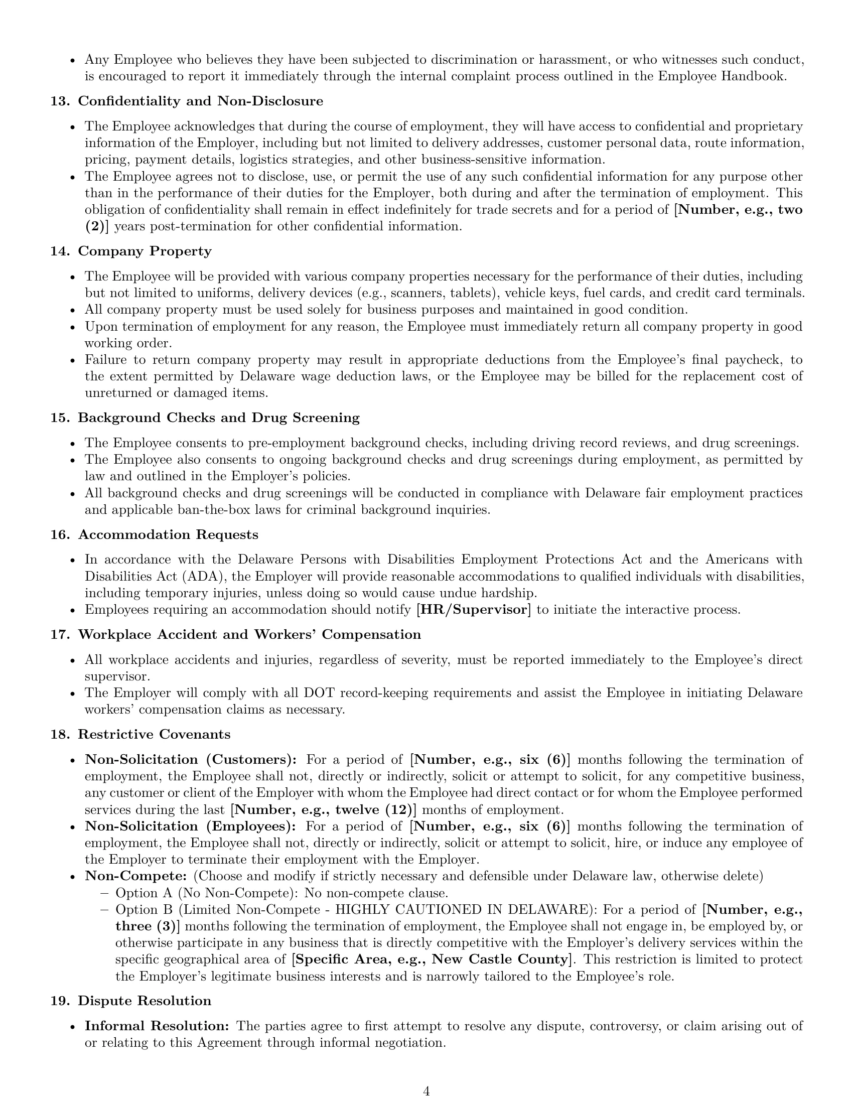 Preview page 4 of Pro Delaware delivery driver employment contract template