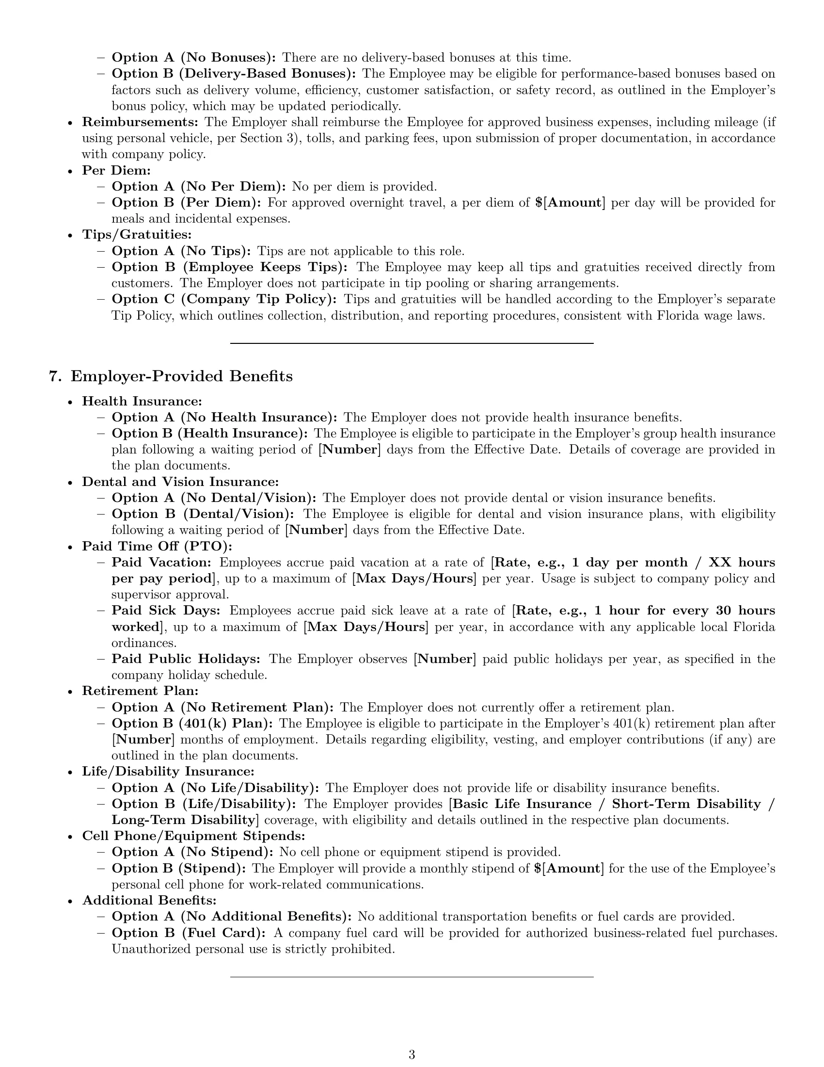 Preview page 3 of Pro Florida delivery driver employment contract template