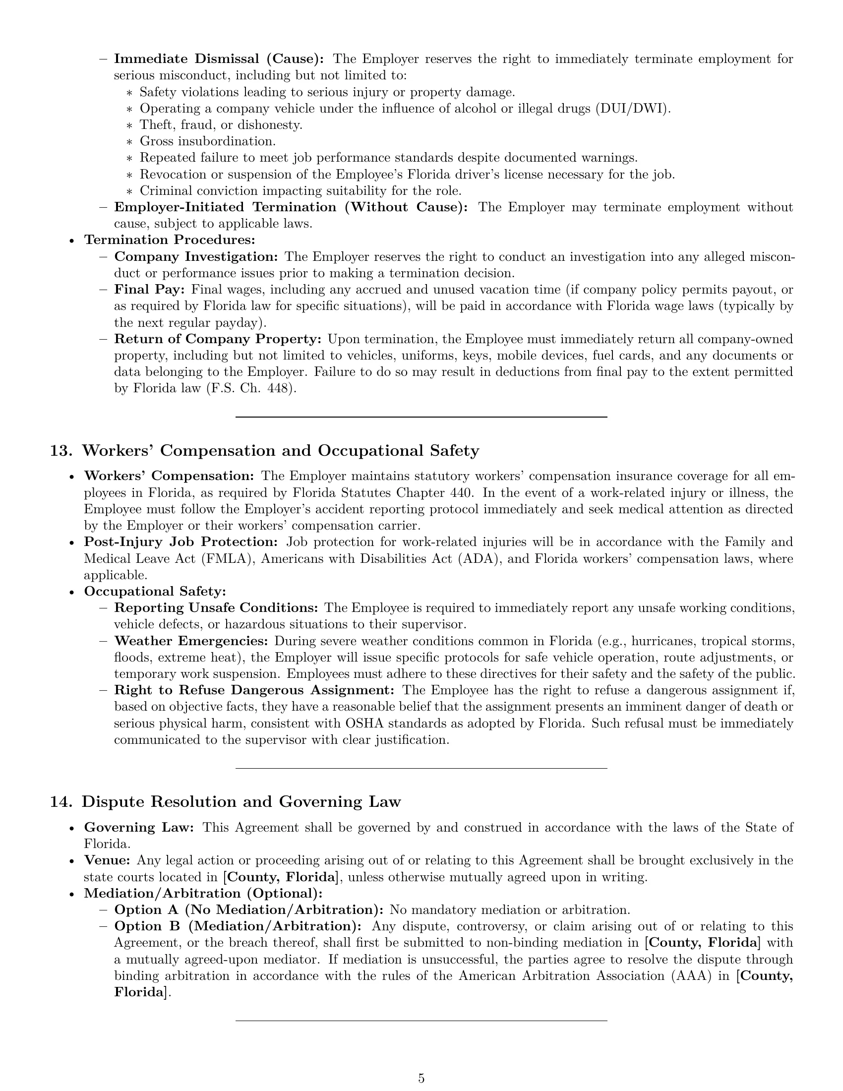 Preview page 5 of Pro Florida delivery driver employment contract template