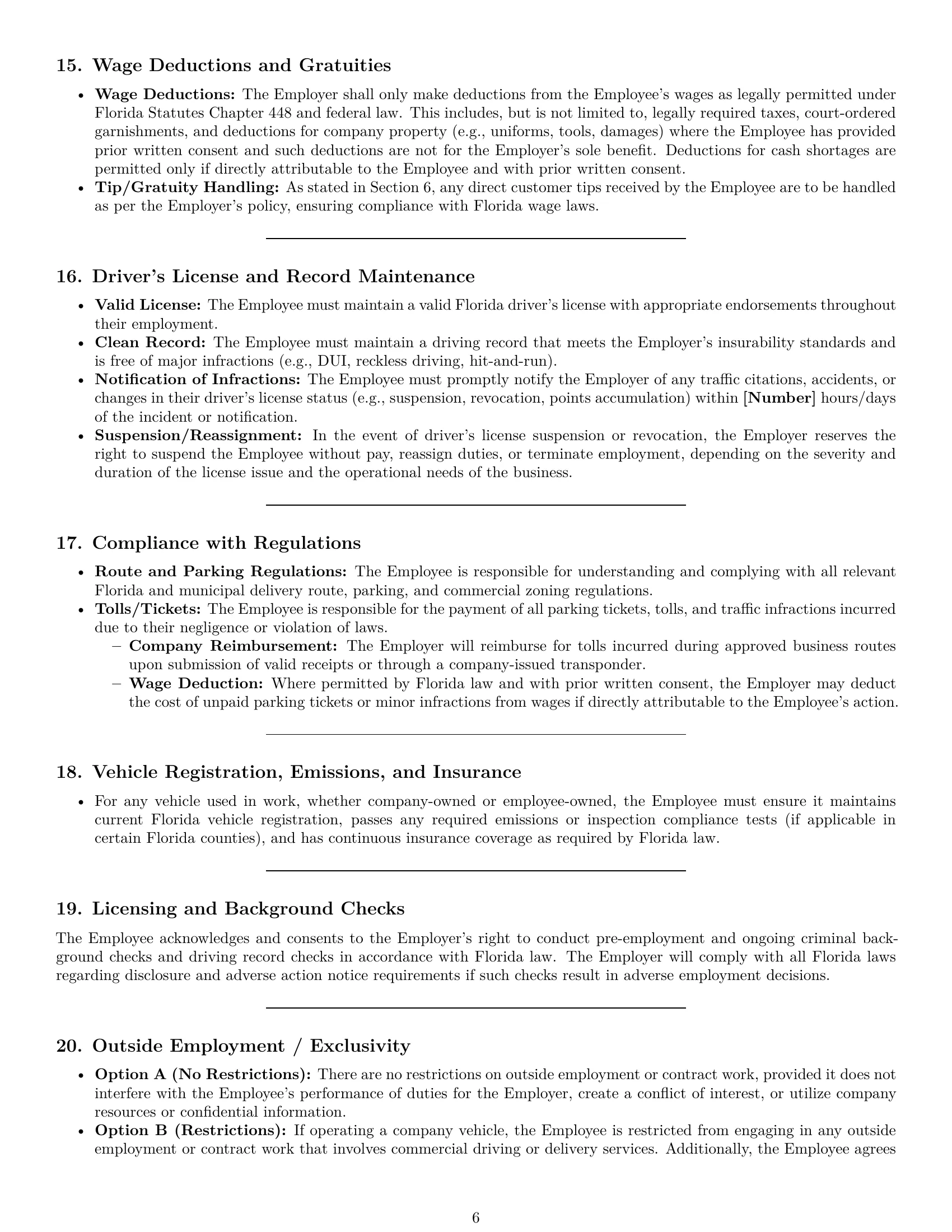 Preview page 6 of Pro Florida delivery driver employment contract template